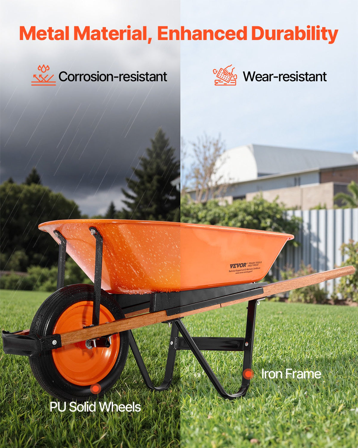 Wheelbarrow Cart One-Wheel Garden Dump Wagon Metal Handle 330lbs