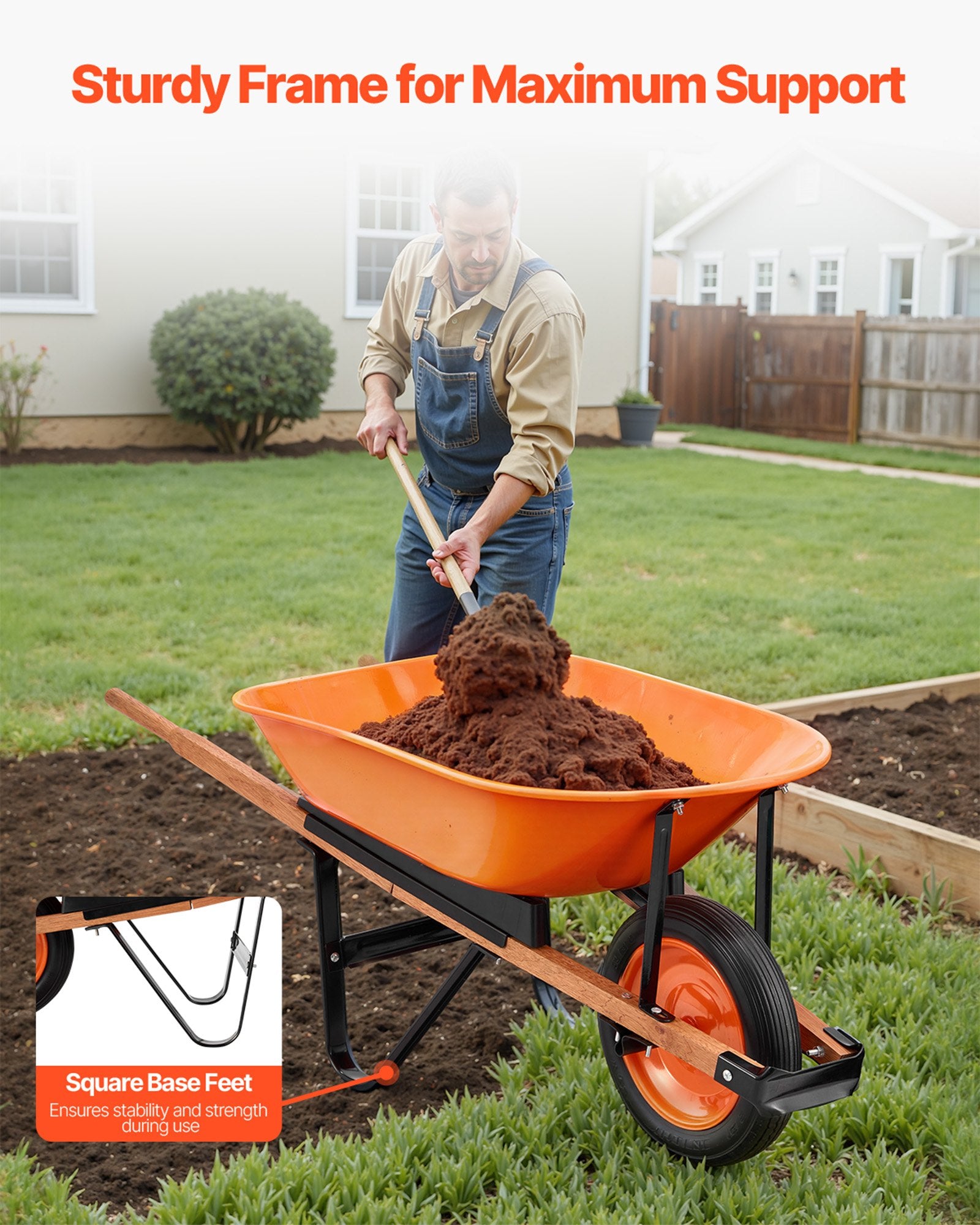 Wheelbarrow Cart One-Wheel Garden Dump Wagon Metal Handle 330lbs