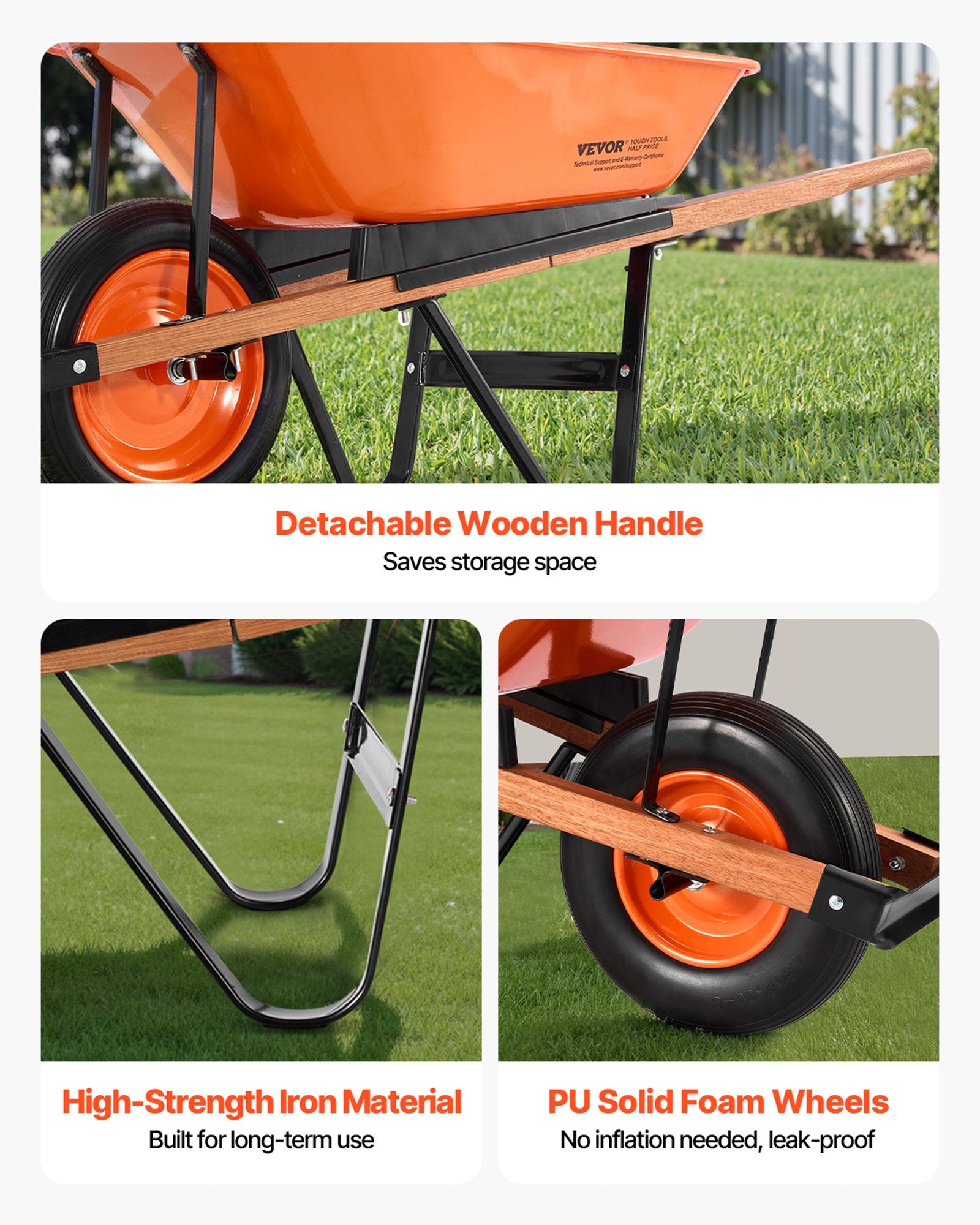 Wheelbarrow Cart One-Wheel Garden Dump Wagon Metal Handle 330lbs