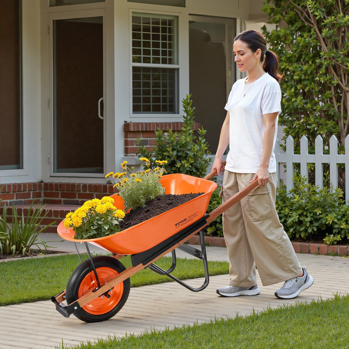 Wheelbarrow Cart One-Wheel Garden Dump Wagon Metal Handle 330lbs