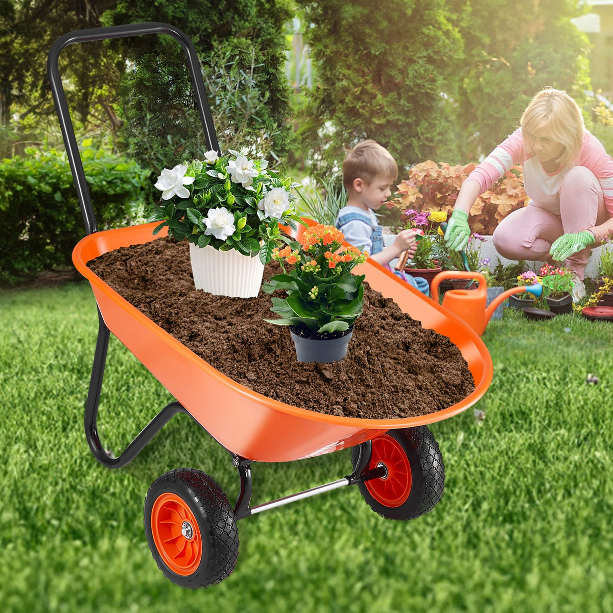 Wheelbarrow Cart 2-Wheel Garden Dump Wagon Handle 5 Cu.Ft 397lbs