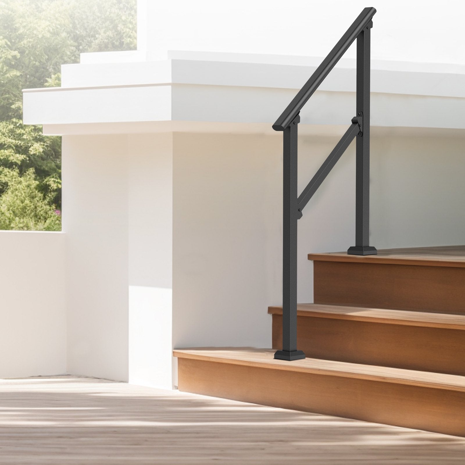 Handrails for Outdoor Steps, 2 PCS 2-3 Step Stair Rails Kit, Black Carbon Steel
