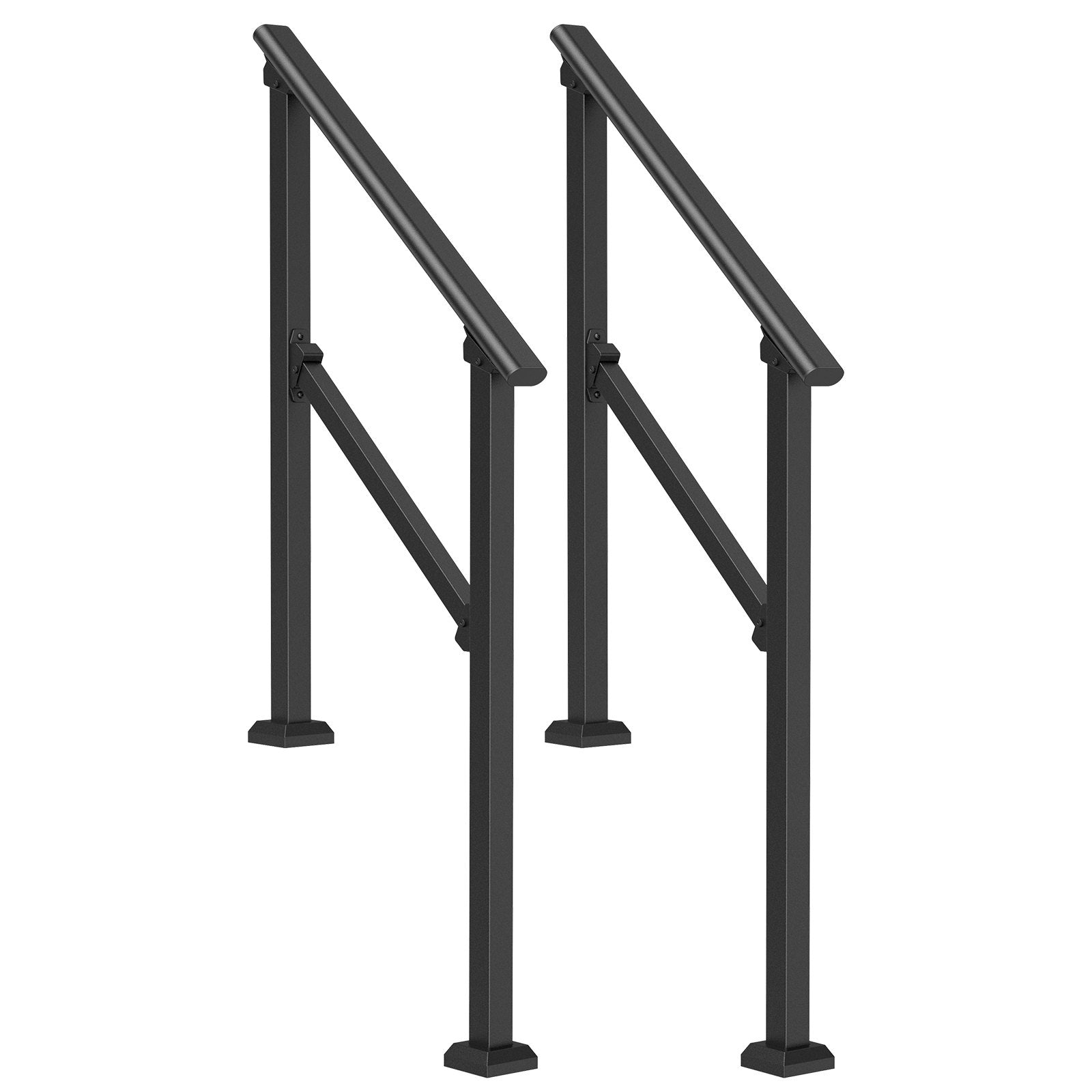 Handrails for Outdoor Steps, 2 PCS 2-3 Step Stair Rails Kit, Black Carbon Steel