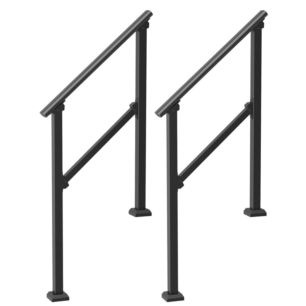 Handrails for Outdoor Steps, 2 PCS 2-3 Step Stair Rails Kit, Black Carbon Steel