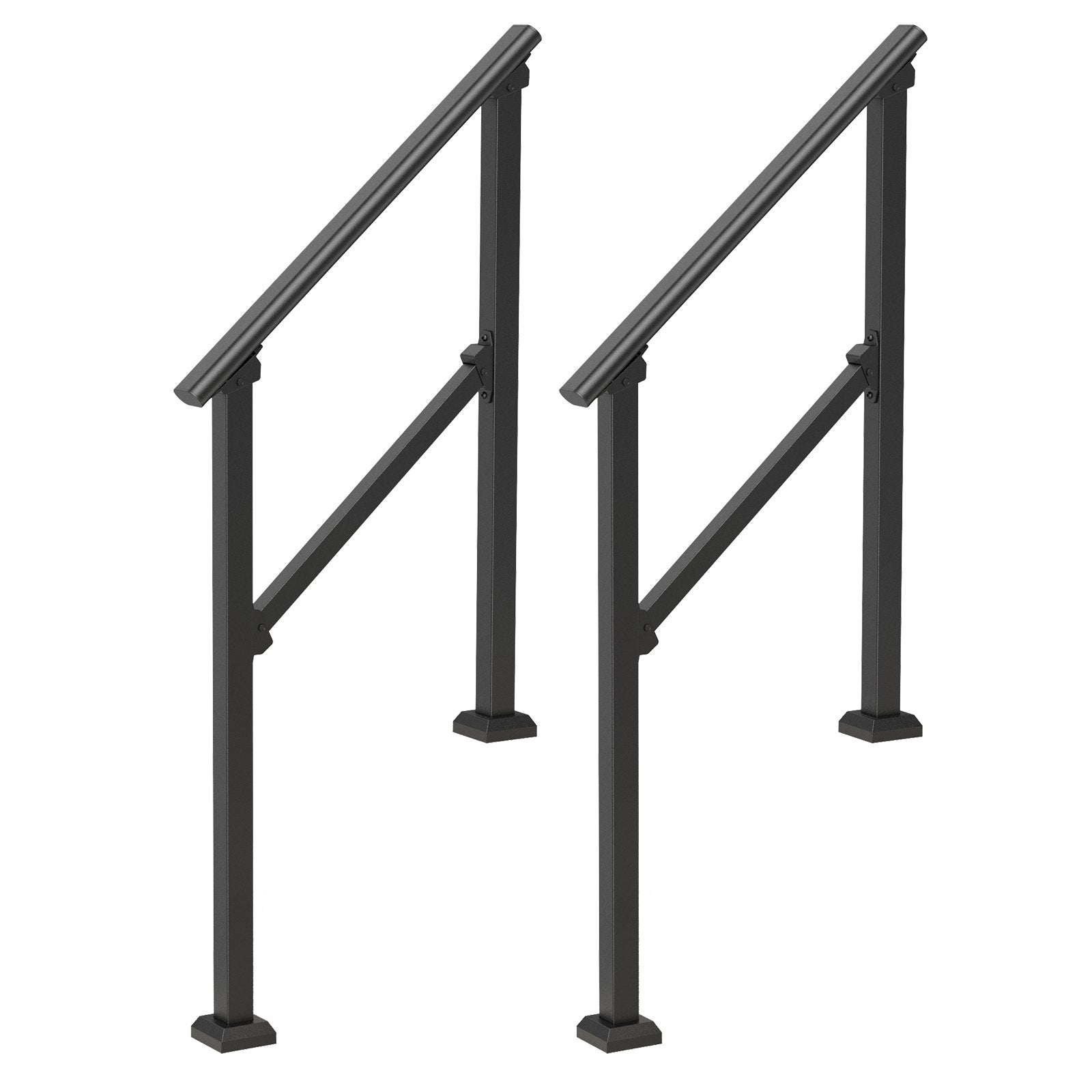 Handrails for Outdoor Steps, 2 PCS 2-3 Step Stair Rails Kit, Black Carbon Steel