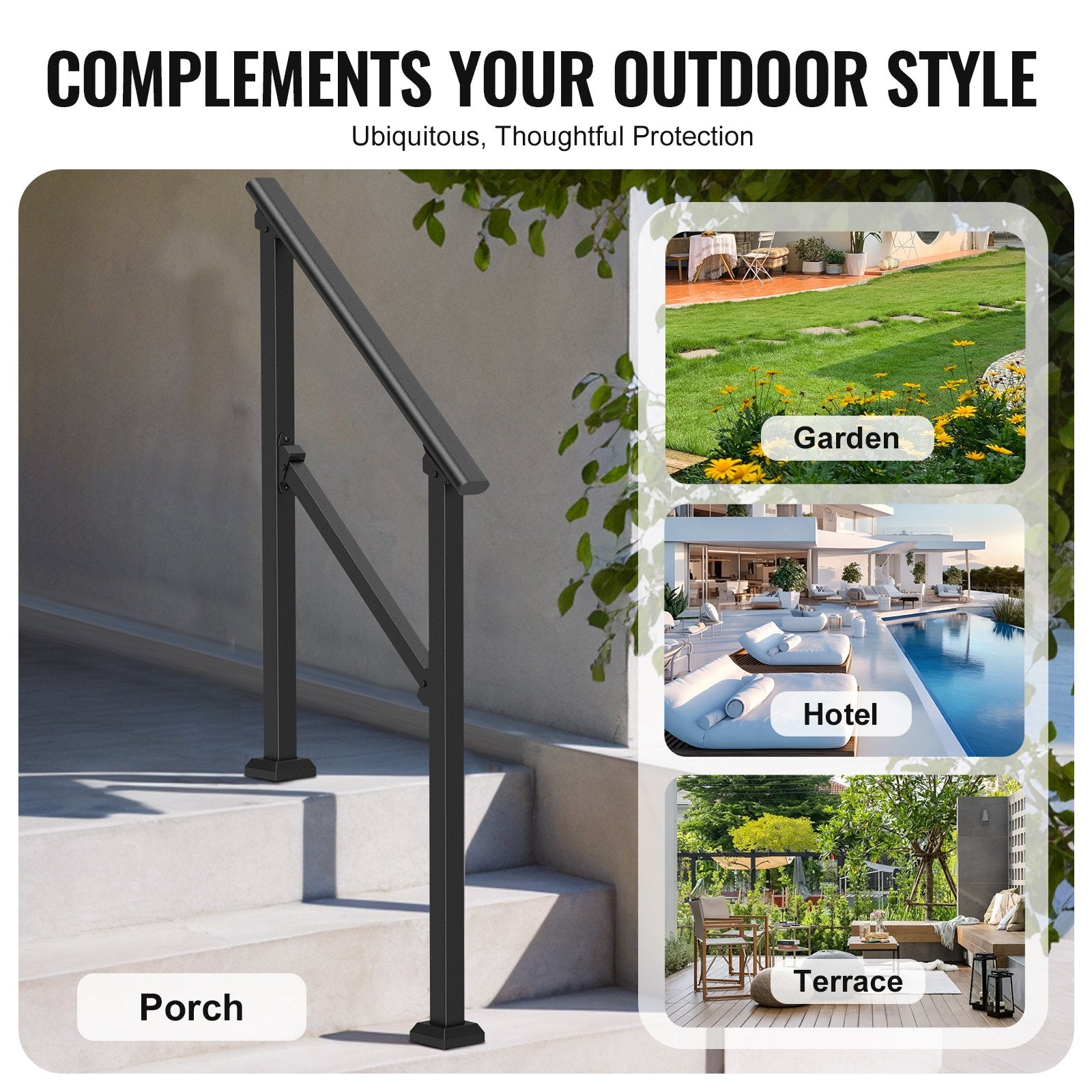 Handrails for Outdoor Steps 2-3 Step Carbon Steel Stair Rail Kit Black Square