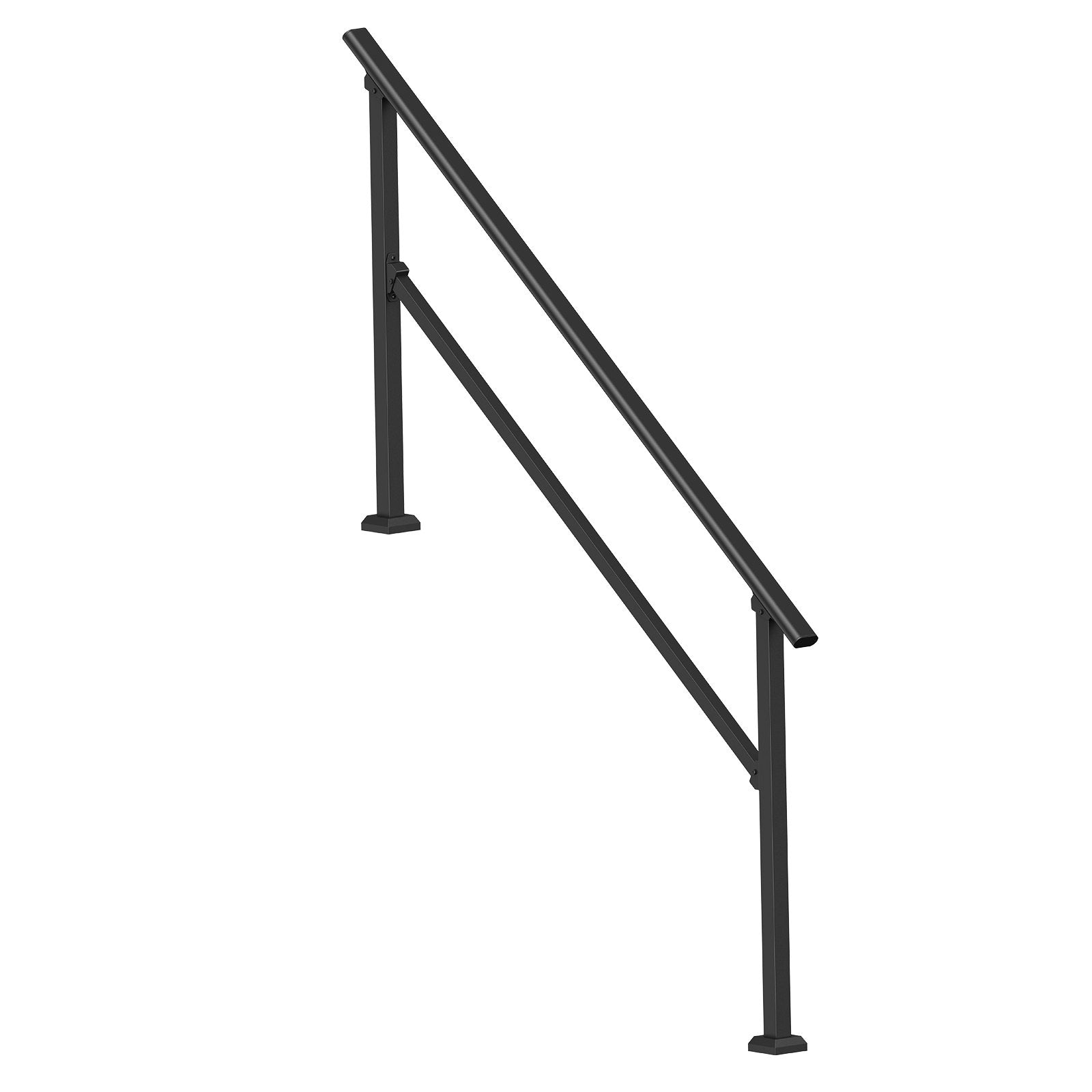 Outdoor Step Handrails, 5-Step Stair Rail Kit, Carbon Steel, Black Square Tube