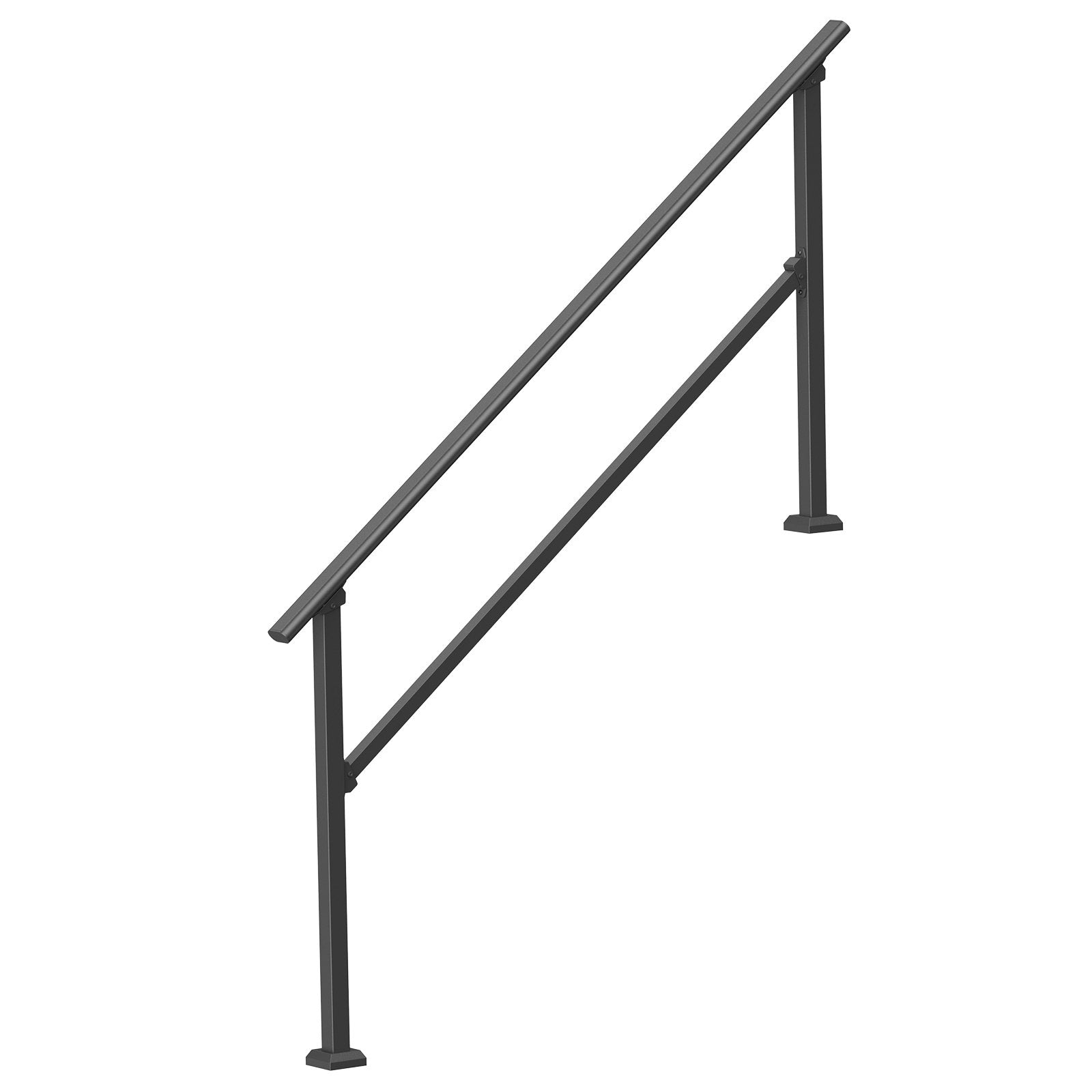Outdoor Step Handrails, 5-Step Stair Rail Kit, Carbon Steel, Black Square Tube
