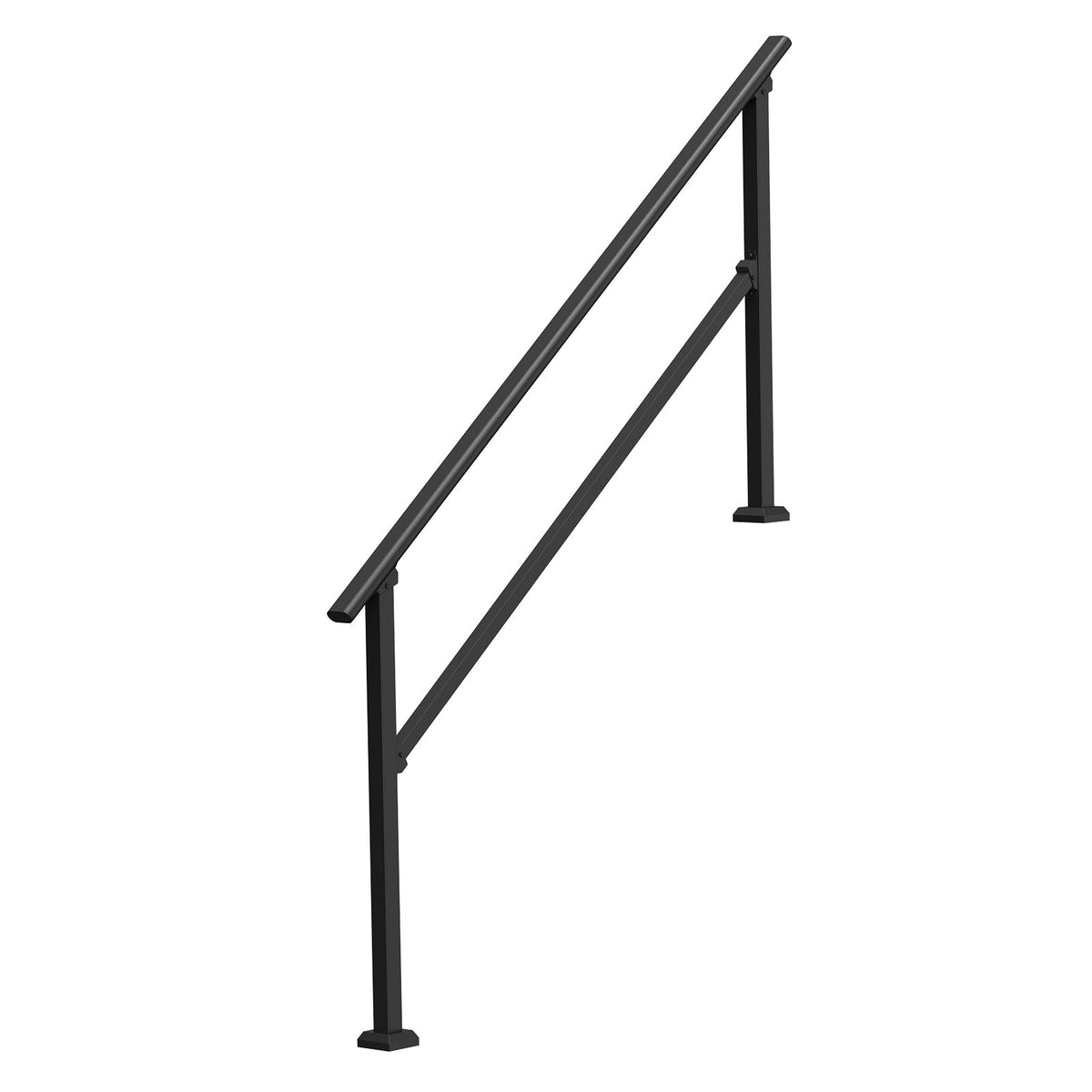 Outdoor Step Handrails, 5-Step Stair Rail Kit, Carbon Steel, Black Square Tube