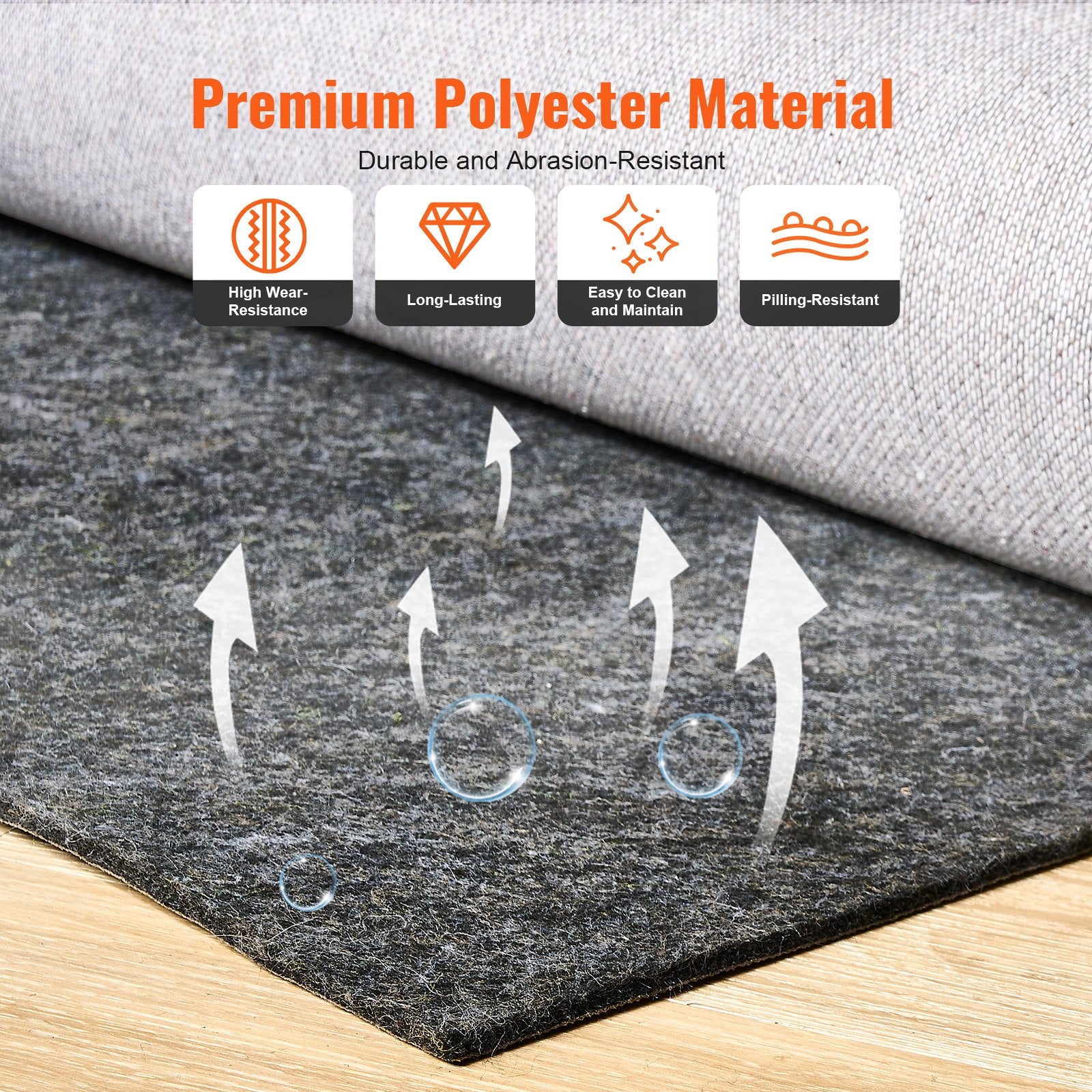 Slip-Resistant Rug Pad 9x12' 1/4" Dual Surface Felt Latex Gray Carpet Cushion