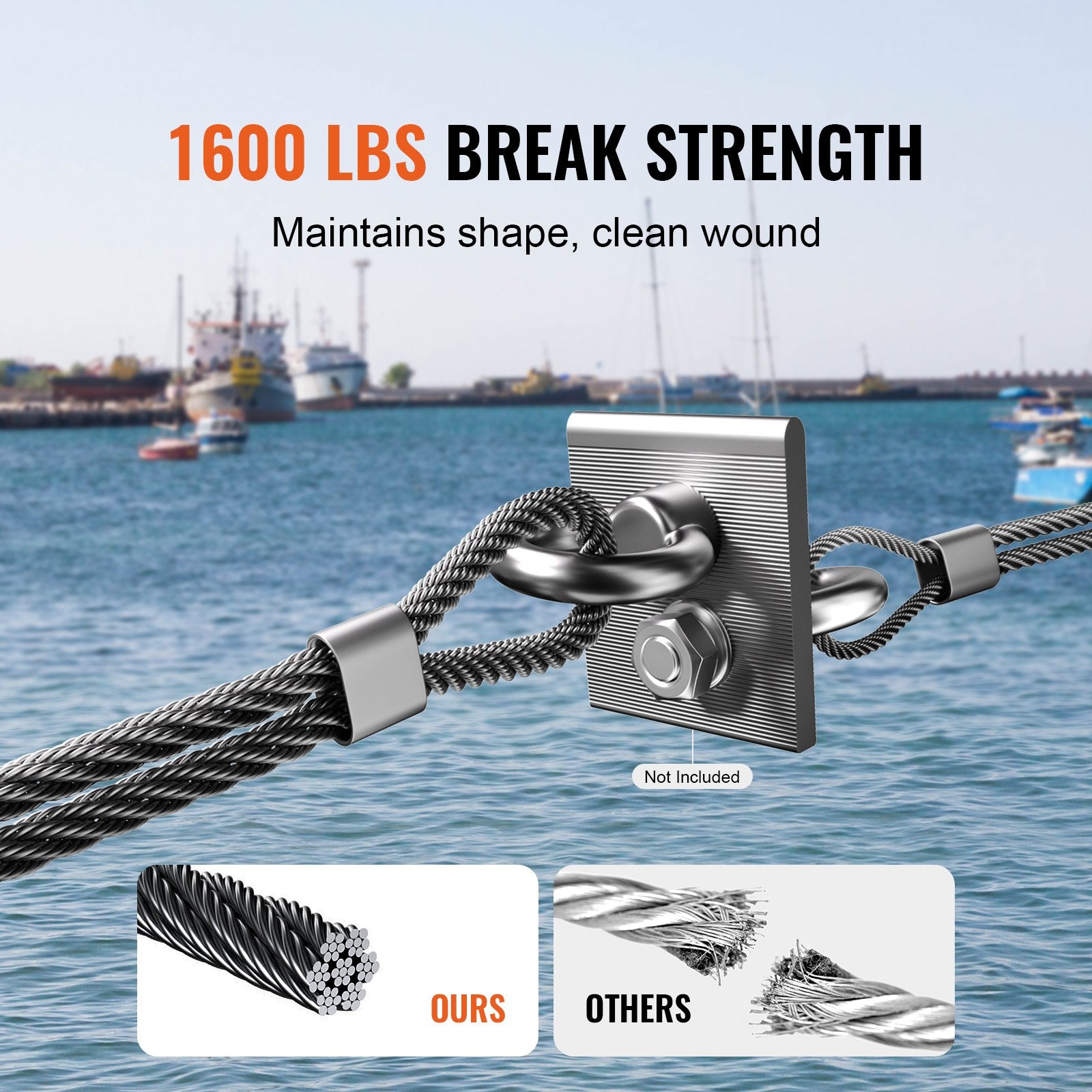 Wire Rope Kit 3.18mm 152.4m 316 Stainless Steel Cable with Cutter Gloves Black