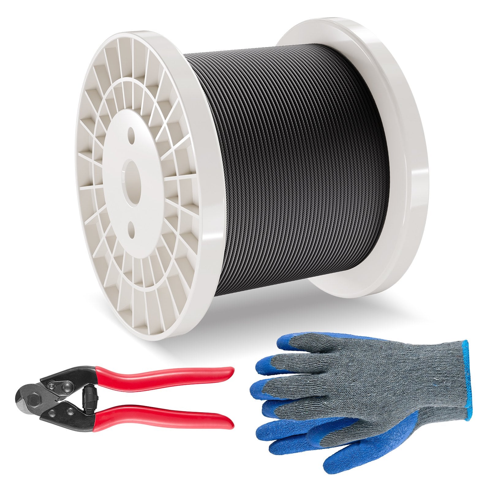 Wire Rope Kit 3.18mm 152.4m 316 Stainless Steel Cable with Cutter Gloves Black