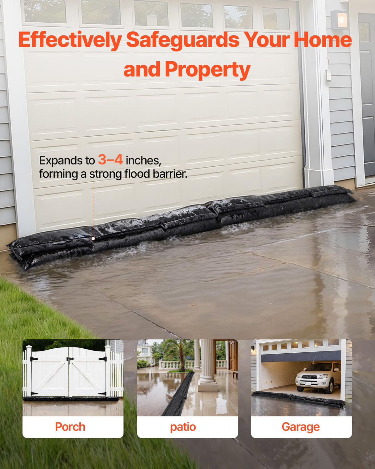 Flood Barrier 4Pack 1530x210mm Water Activated Reusable Sandless Sandbags