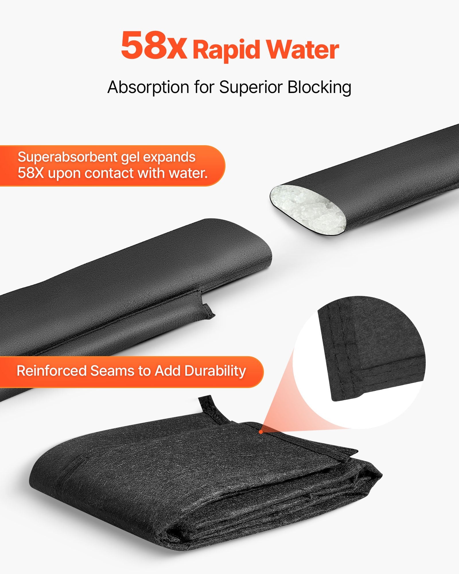 Flood Barrier 10-Pack, 1530x210mm Water-Activated Reusable Sandless Flood Bags