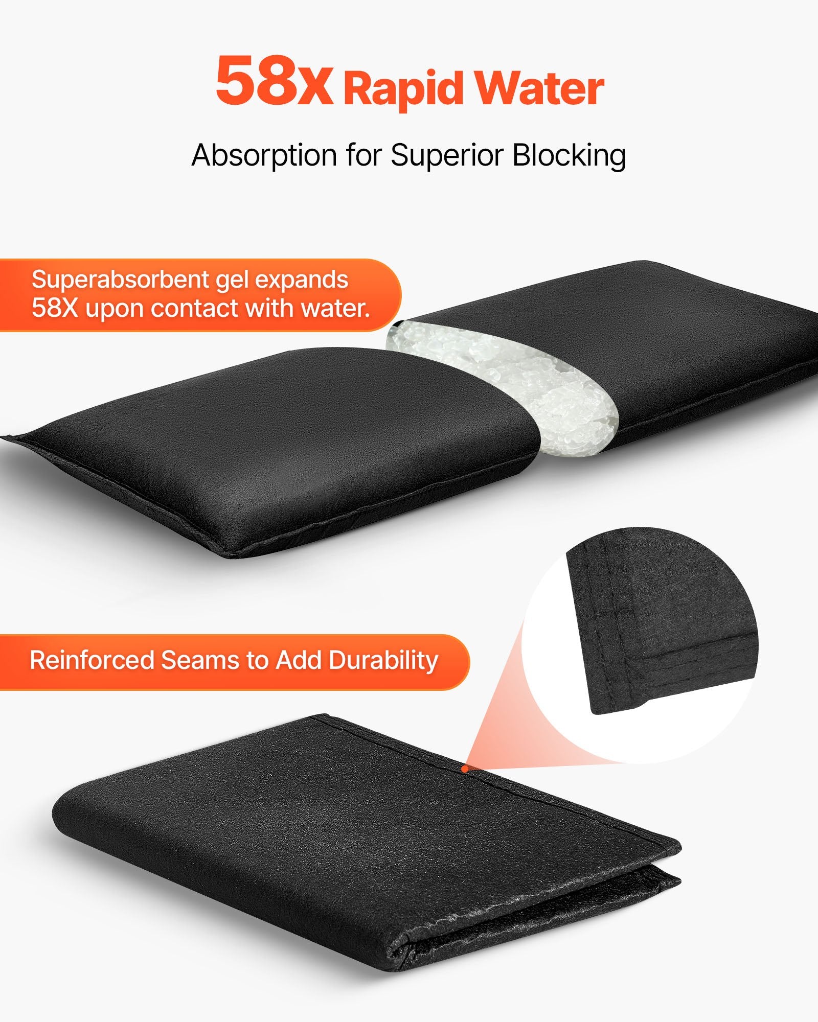 Flood Barrier 10-Pack, 430x830mm Water-Activated Reusable Sandless Flood Bags