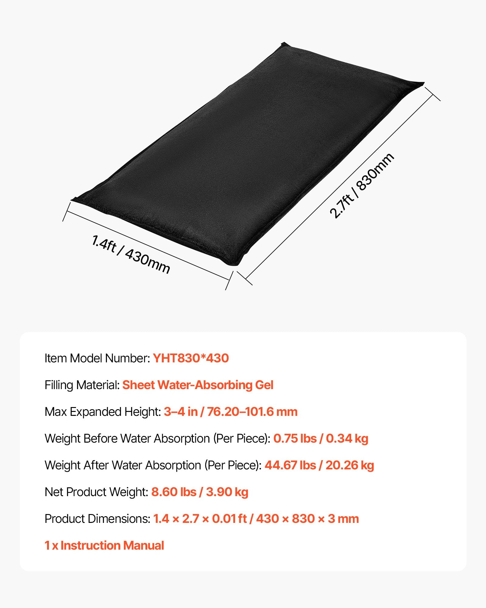 Flood Barrier 10-Pack, 430x830mm Water-Activated Reusable Sandless Flood Bags