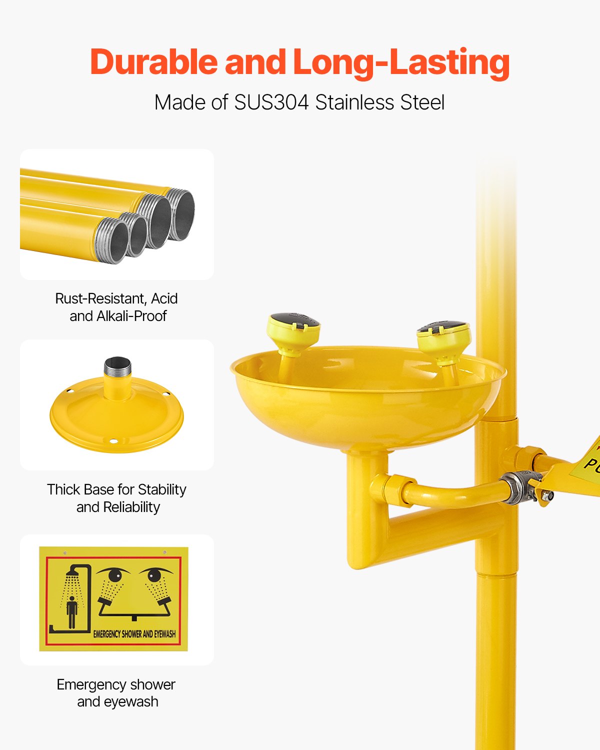 Eye Wash Station Emergency Shower 34.25x15.75x91.73in Stainless Steel OSHA
