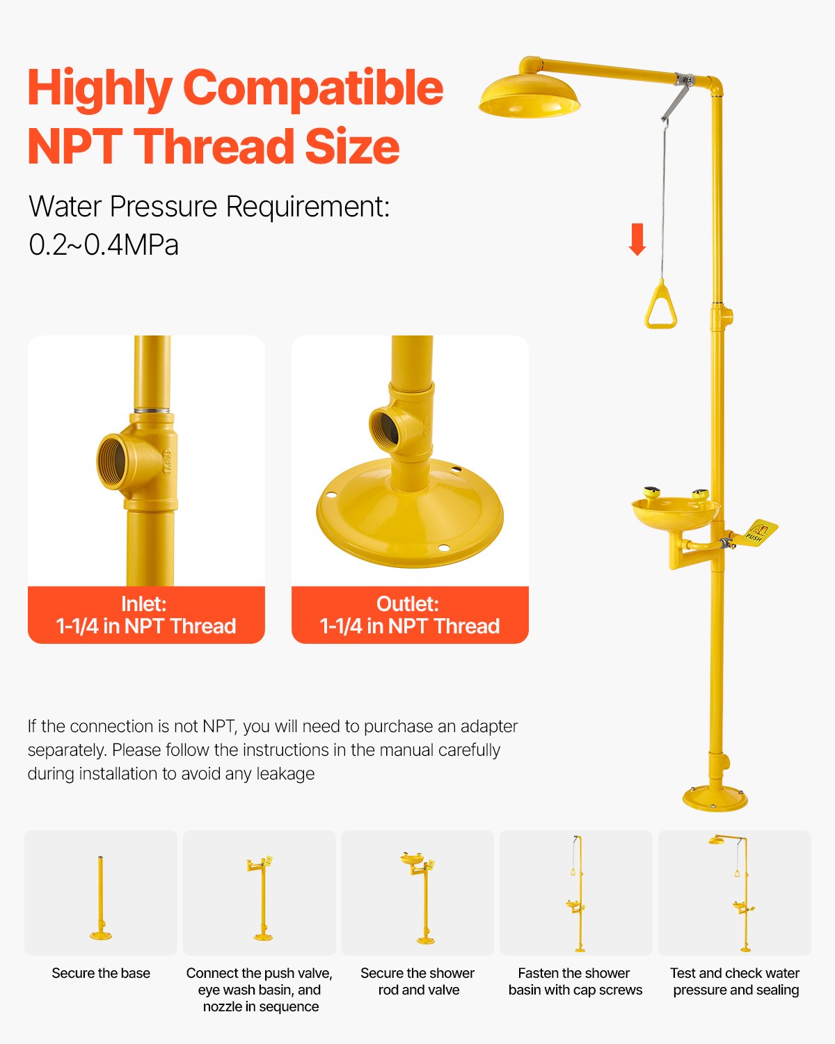 Eye Wash Station Emergency Shower 34.25x15.75x91.73in Stainless Steel OSHA