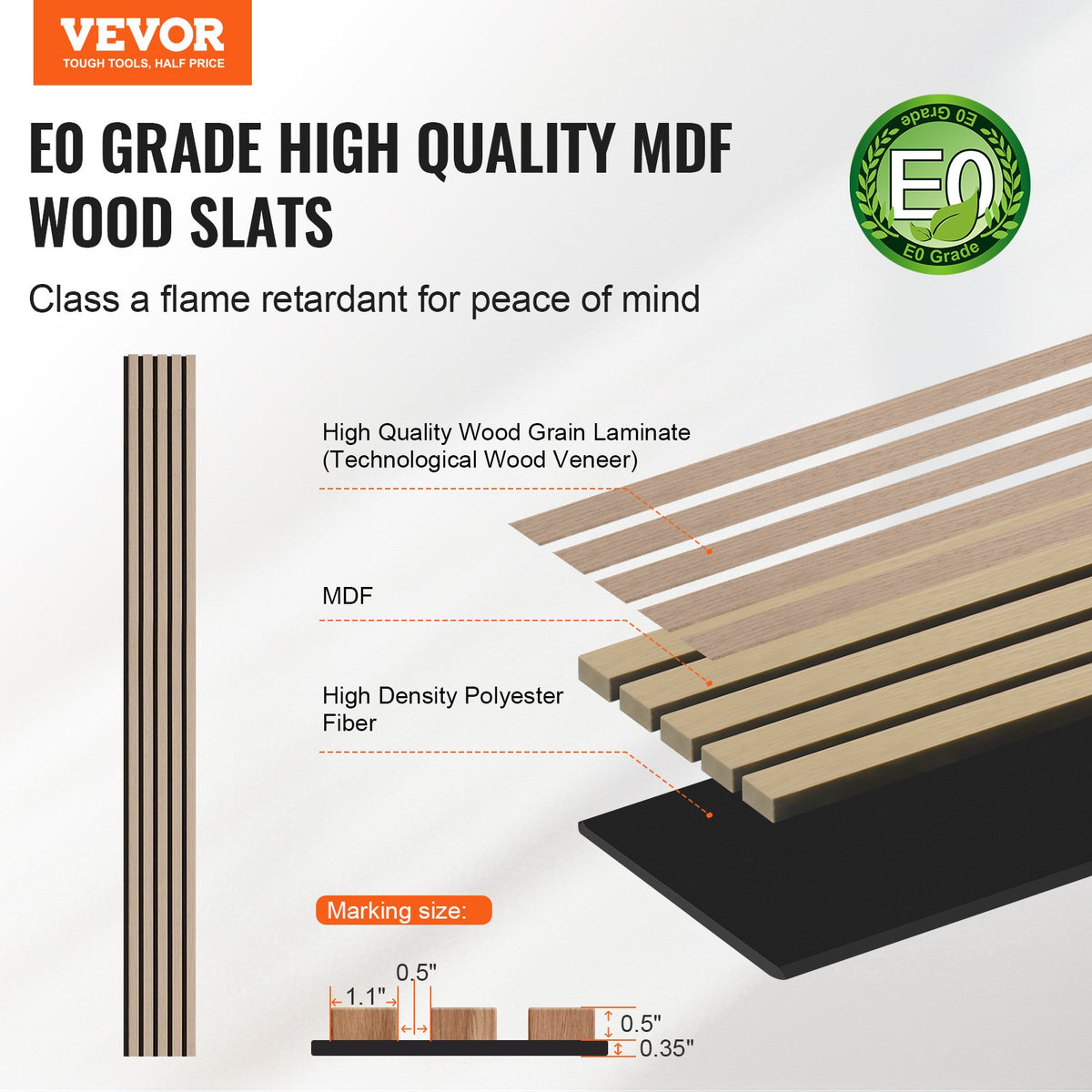 Wood Slat Acoustic Panels 7.9x94.5" MDF Faux Wood Wall Boards Noise Reduction