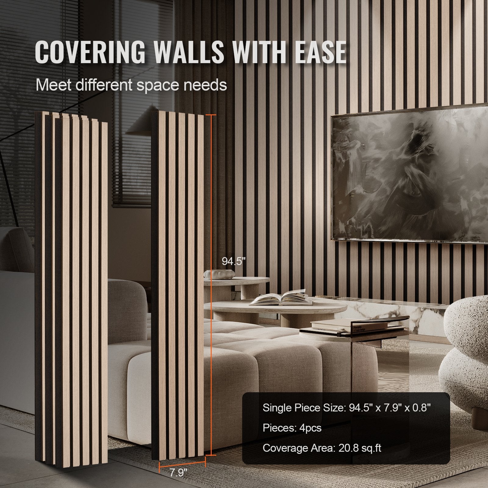Wood Slat Acoustic Panels 7.9x94.5" MDF Faux Wood Wall Boards Noise Reduction