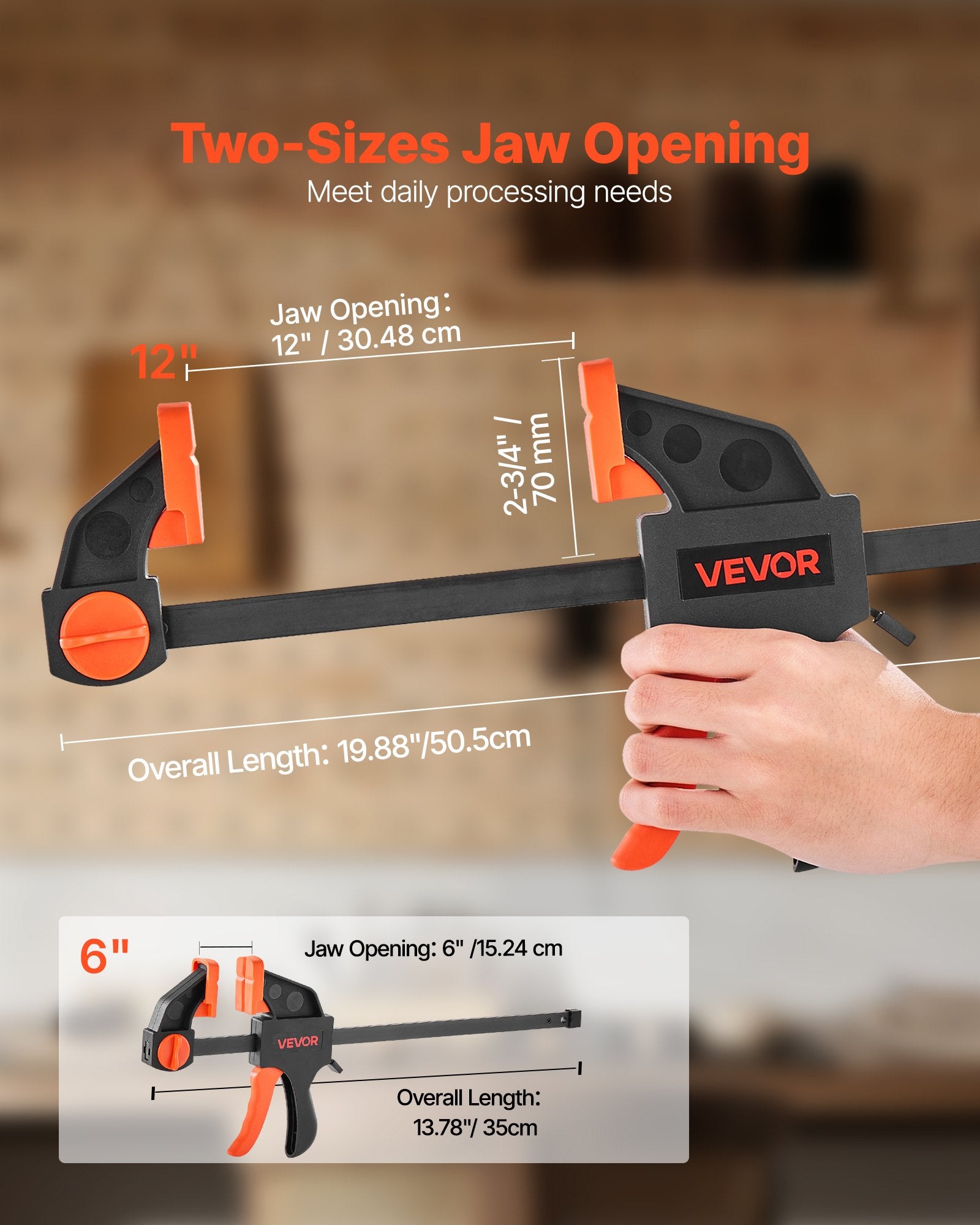 Bar Clamps for Woodworking 2-Pack 30.48 & 15.24 cm One-Hand Quick-Grip F-Clamp