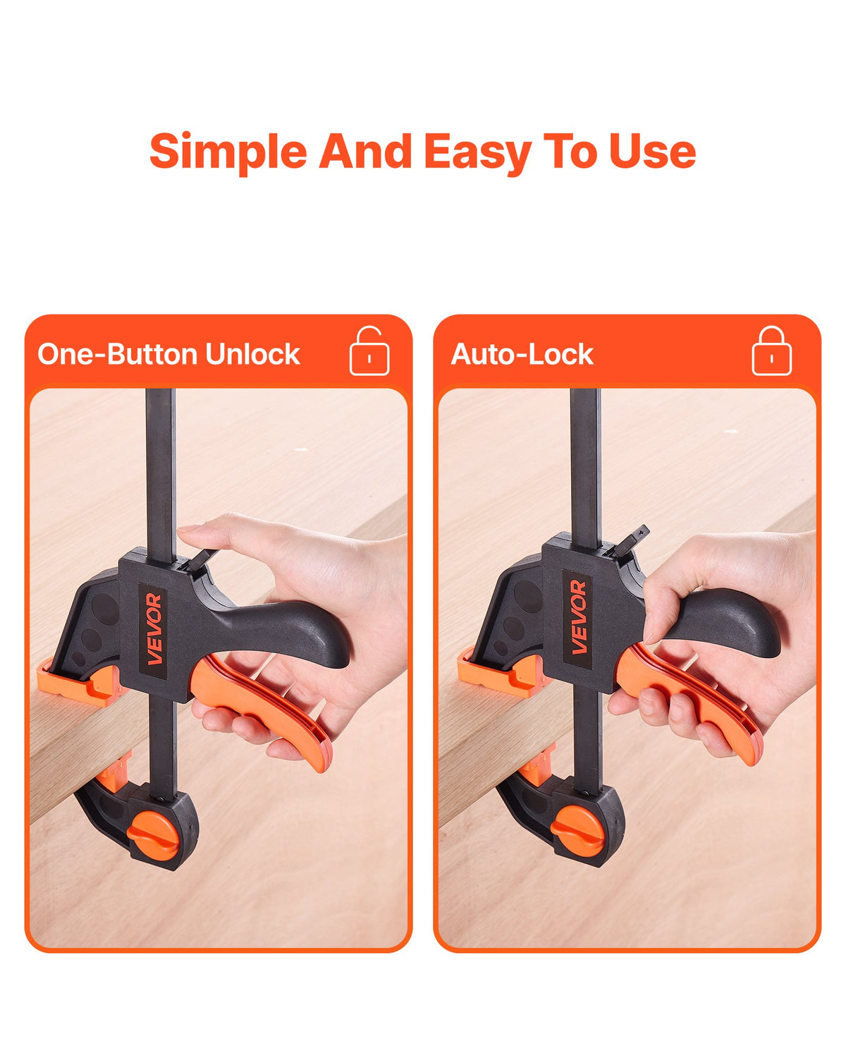 Bar Clamps for Woodworking 2-Pack 30.48 & 15.24 cm One-Hand Quick-Grip F-Clamp