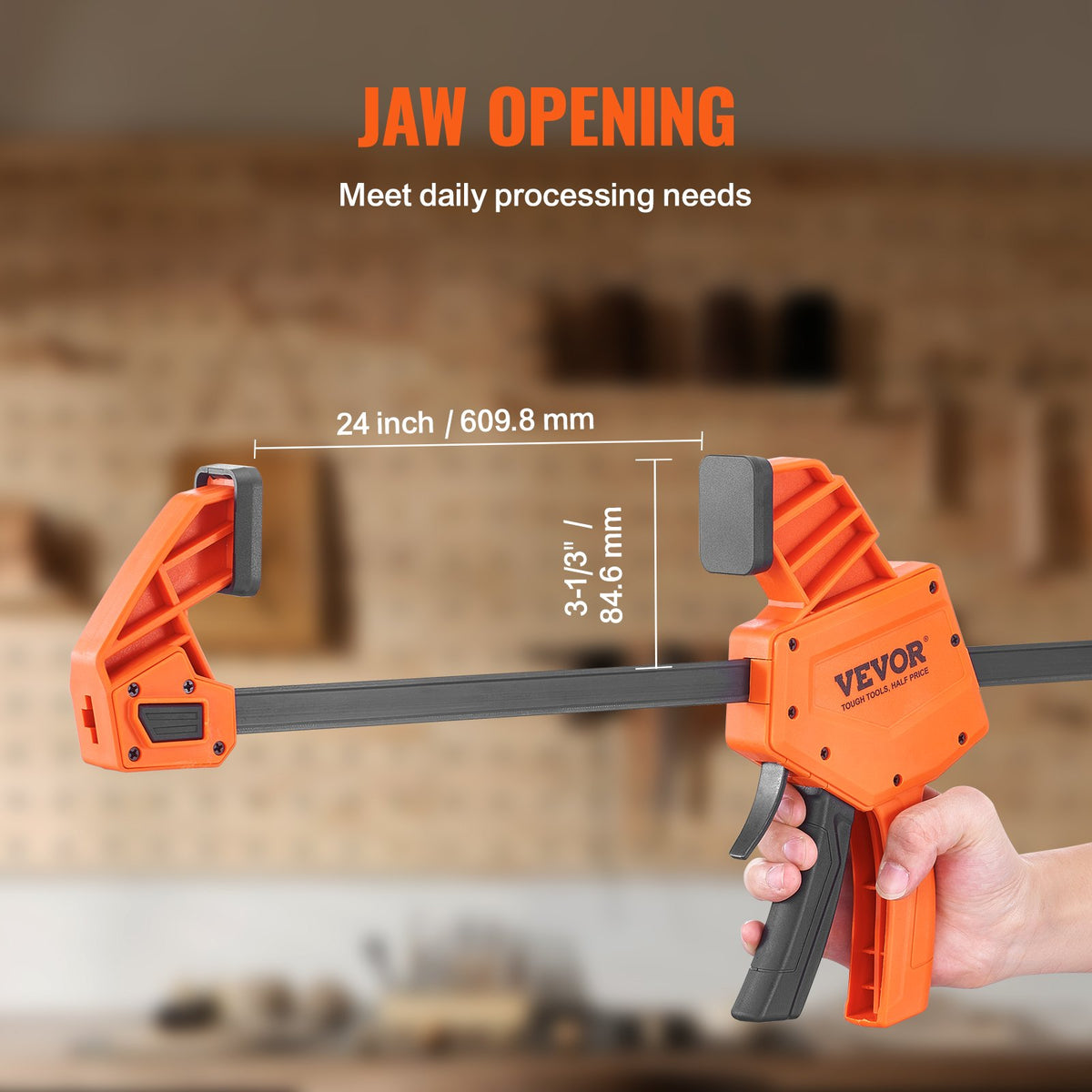 2-Pack 610mm Bar Clamps One-Handed F Clamp/Spreader 300lbs Load Limit