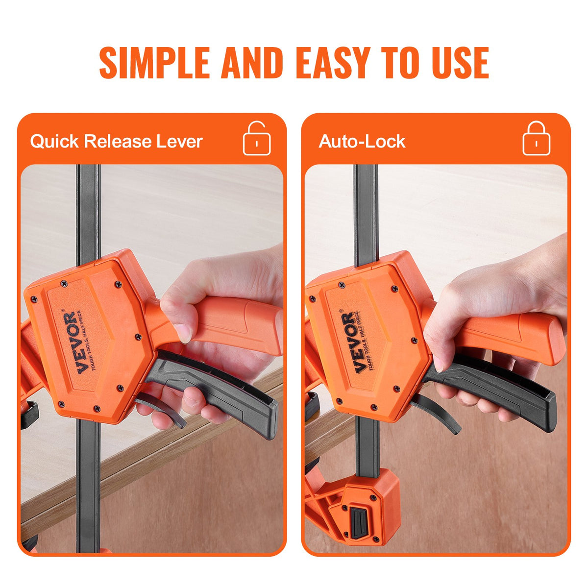 2-Pack 610mm Bar Clamps One-Handed F Clamp/Spreader 300lbs Load Limit