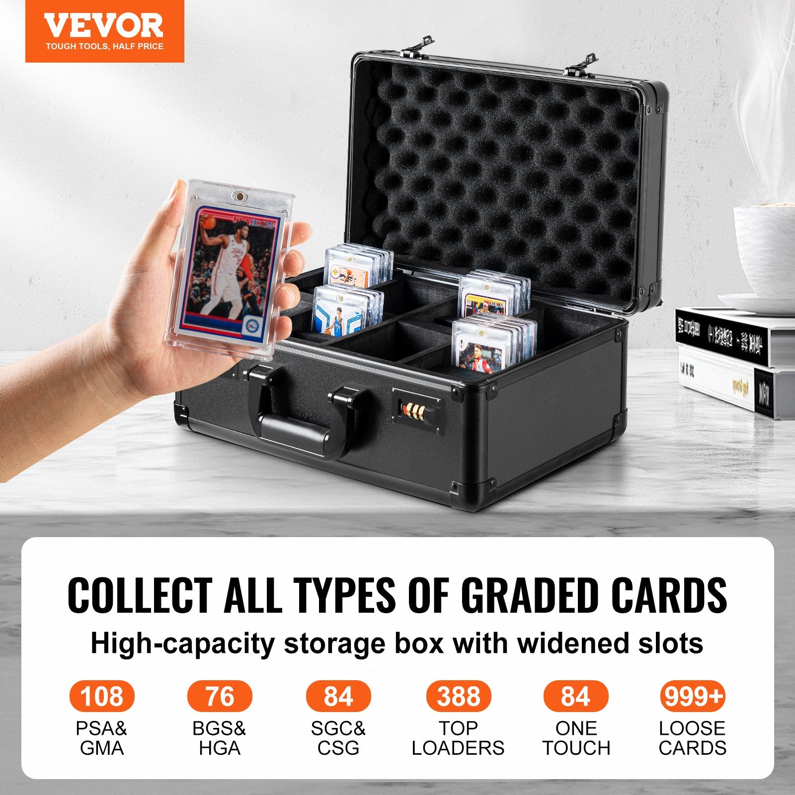 Graded Card Storage Box 4-Slot Case with Lock Foam Dividers for Graded Cards