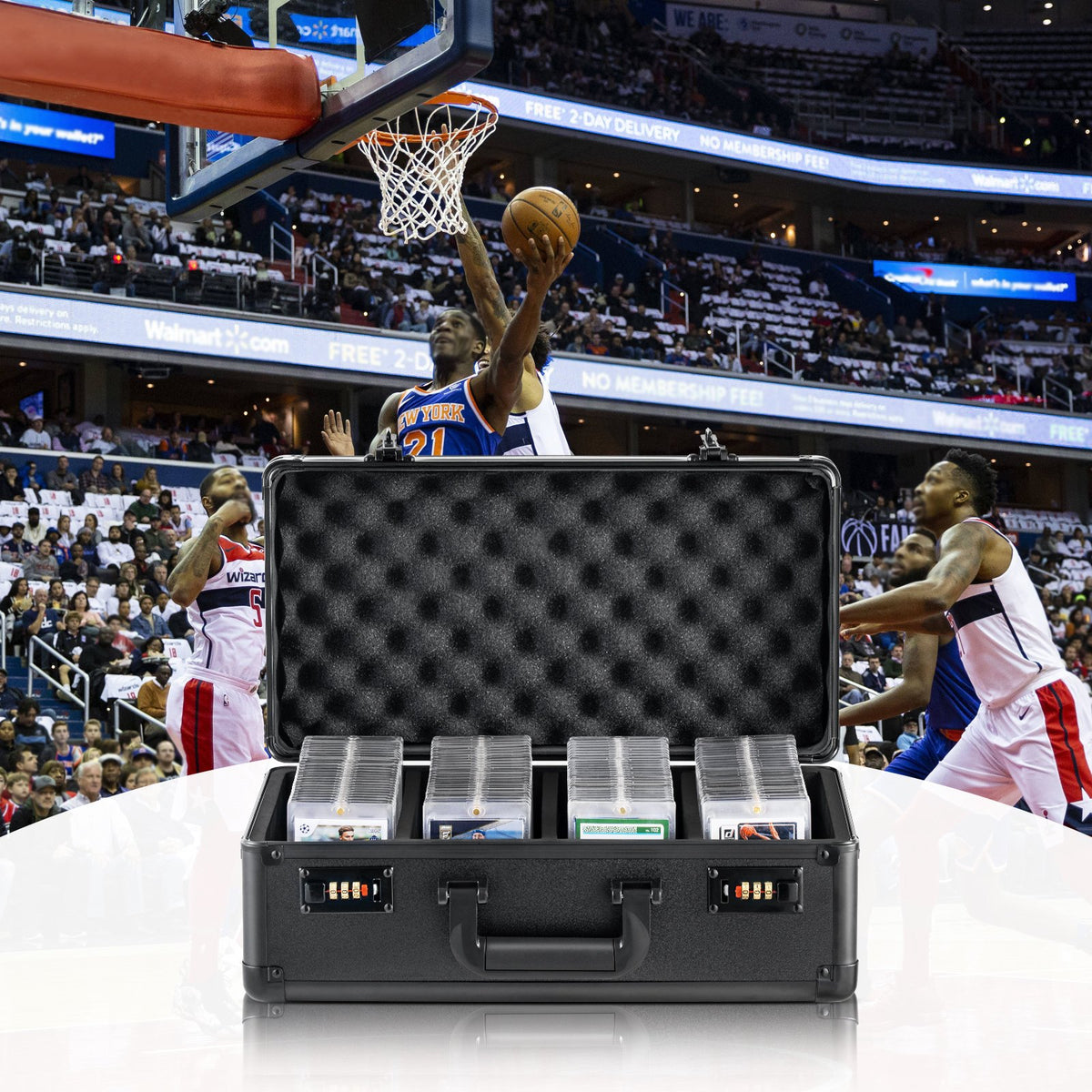 Graded Card Storage Box 4-Slot Case with Lock Foam Dividers for Graded Cards