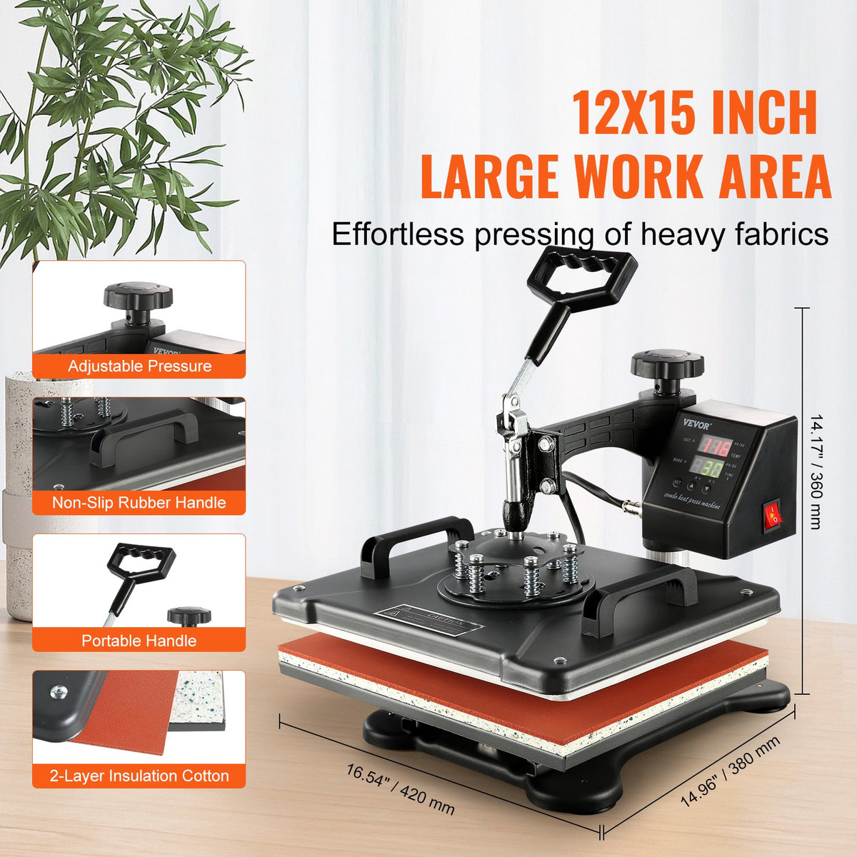 Heat Press Machine 1400W 8-in-1 Sublimation Steel Frame Temperature Time Control