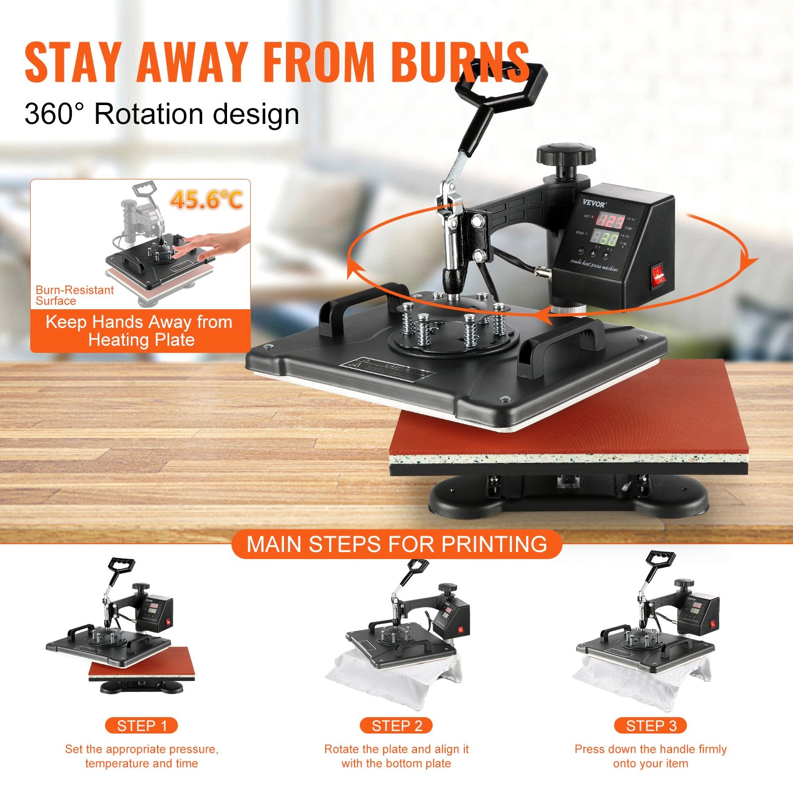 Heat Press Machine 1400W 8-in-1 Sublimation Steel Frame Temperature Time Control