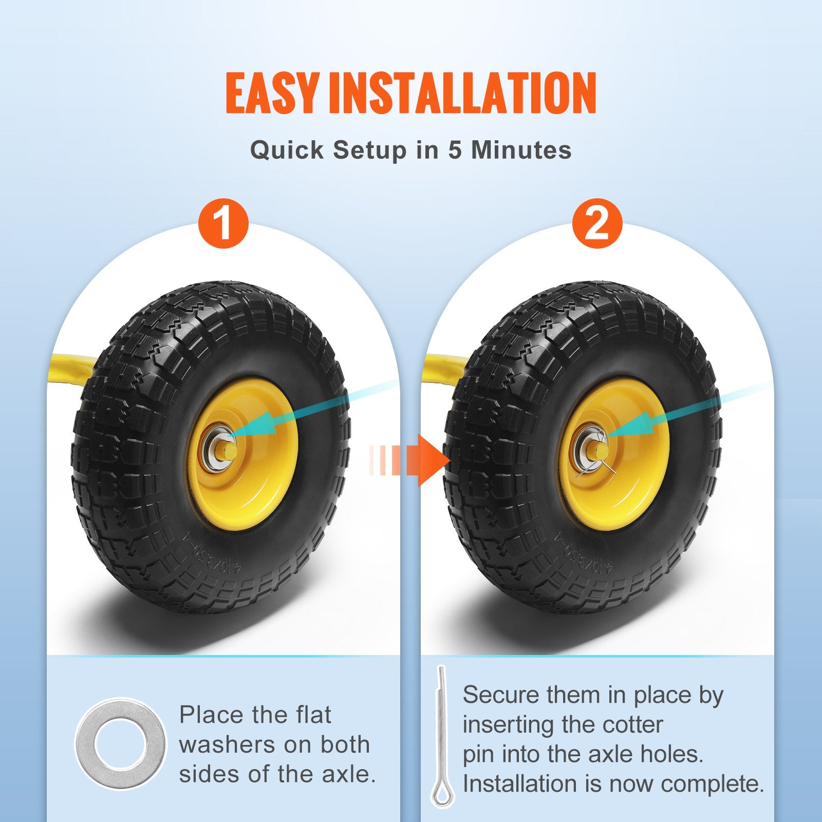 2-Pack 254mm Solid PU Run-Flat Wheels, 181.4kg Dynamic Load, Flat Free for Carts