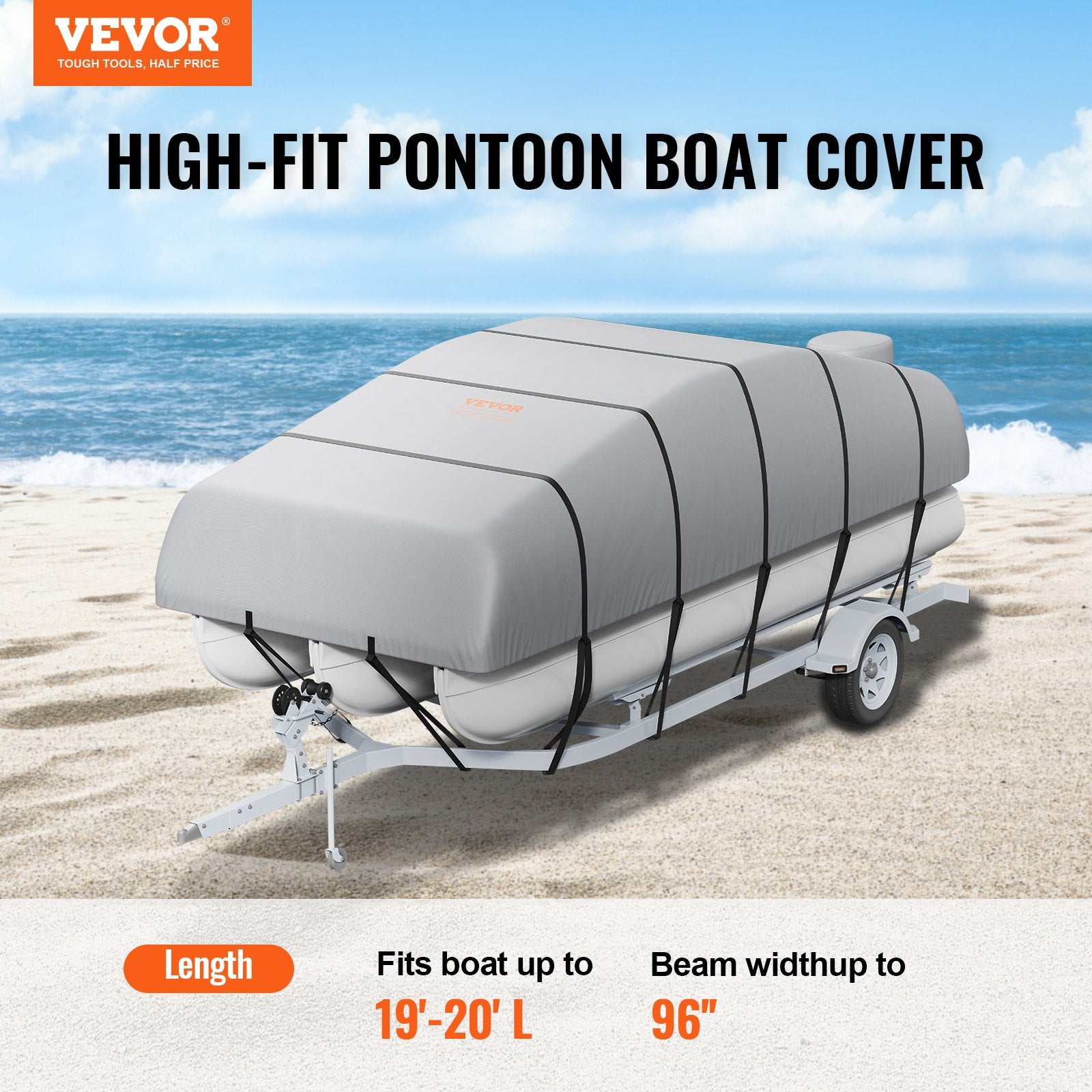 Waterproof Pontoon Boat 19-20 ft with Motor Cover and Buckle Straps