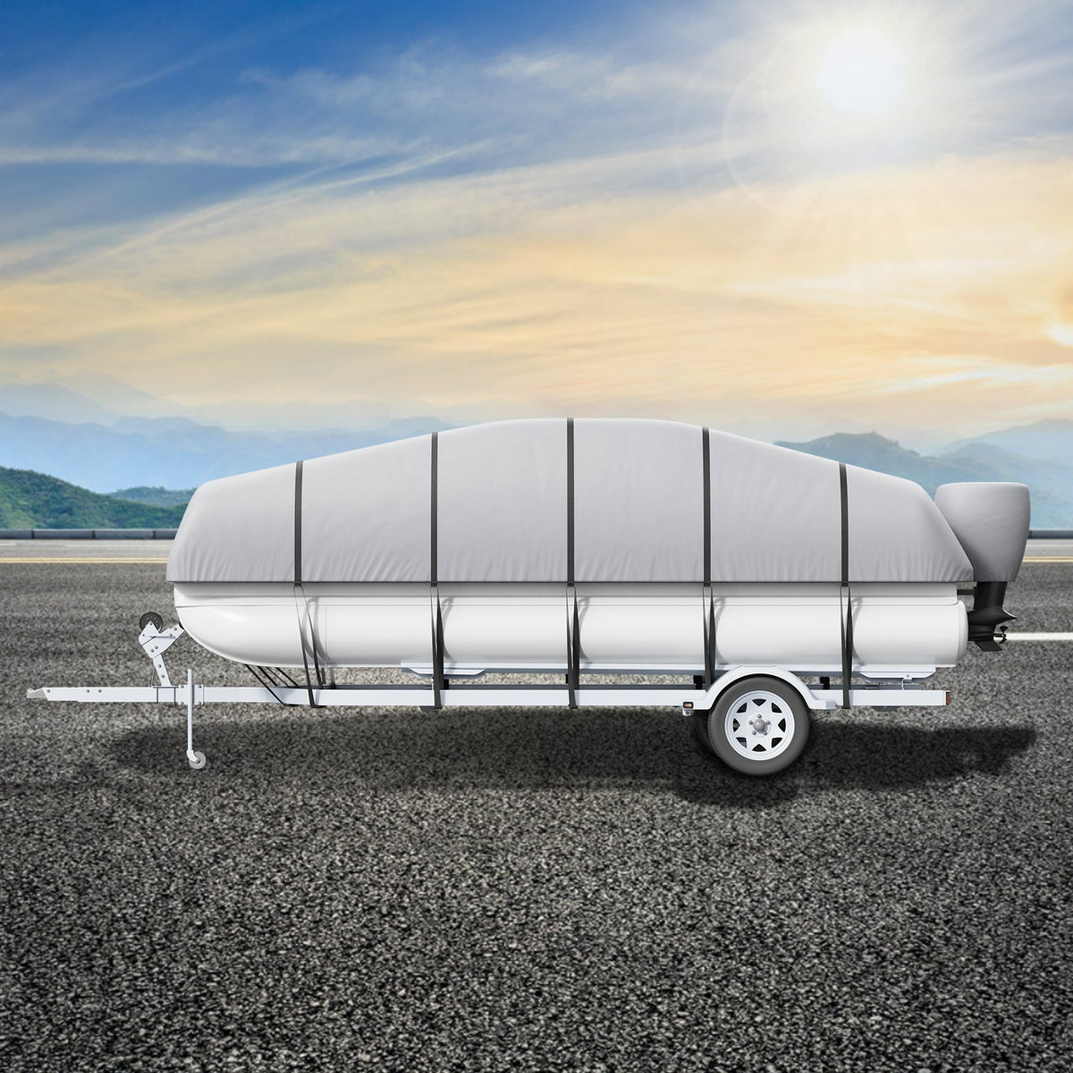 Waterproof Pontoon Boat 19-20 ft with Motor Cover and Buckle Straps