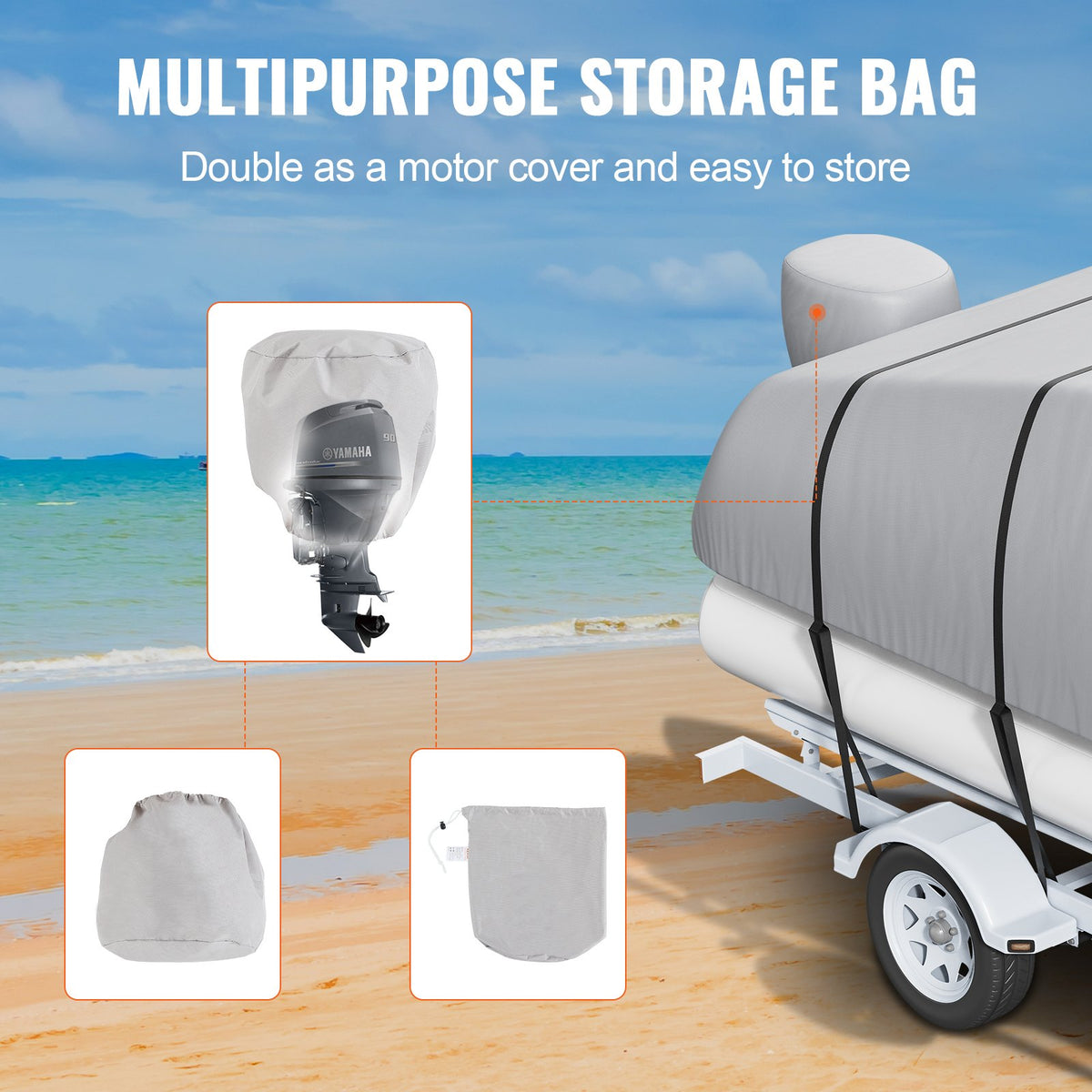 23'-24' Waterproof Pontoon Boat Cover 800D Marine-Grade PU Oxford Fabric Grey