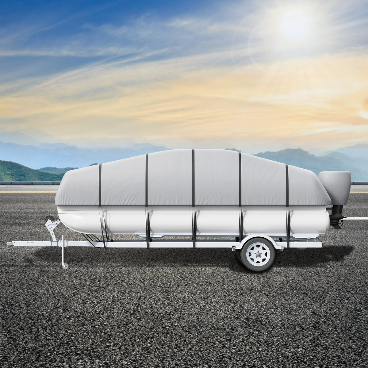 23'-24' Waterproof Pontoon Boat Cover 800D Marine-Grade PU Oxford Fabric Grey