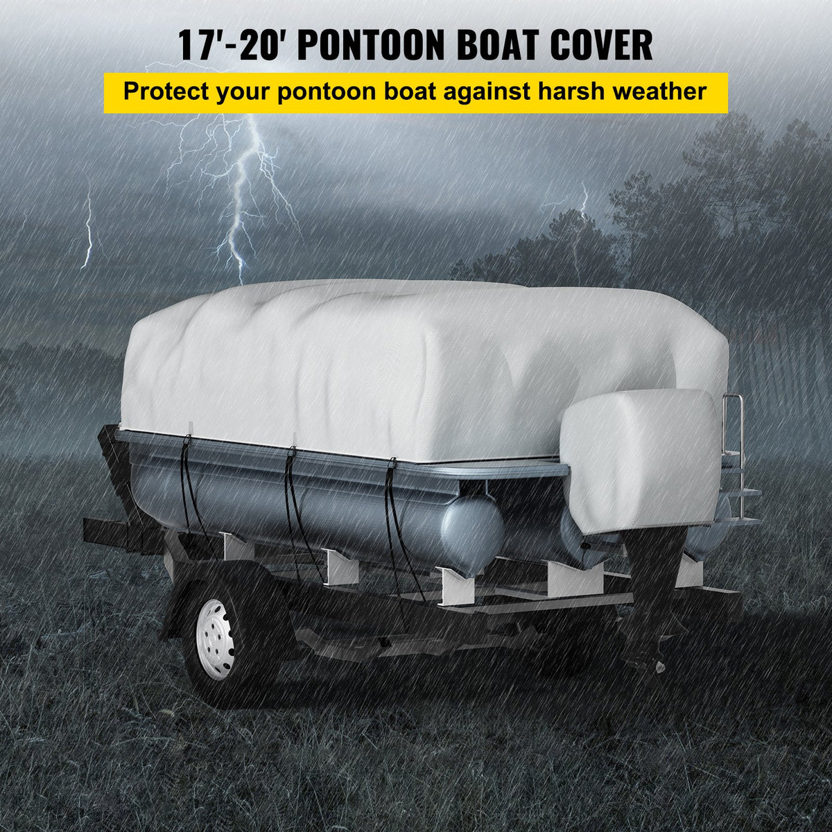 Pontoon Boat Cover 17'-20' Heavy Duty 600D Oxford Waterproof Poles Straps Gray