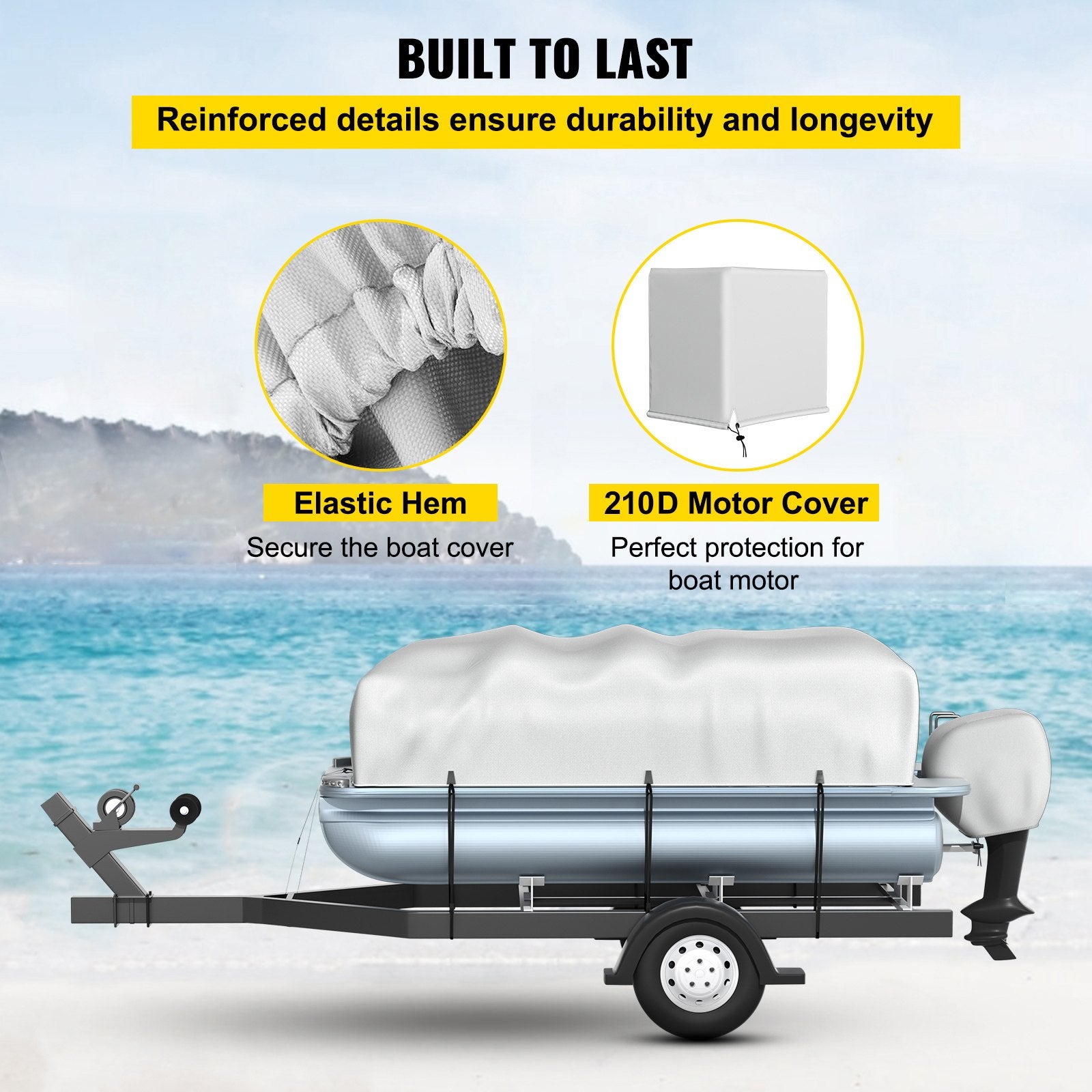 Pontoon Boat Cover 17'-20' Heavy Duty 600D Oxford Waterproof Poles Straps Gray