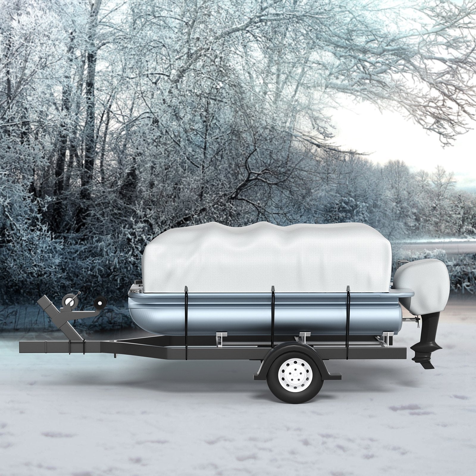 Pontoon Boat Cover 17'-20' Heavy Duty 600D Oxford Waterproof Poles Straps Gray