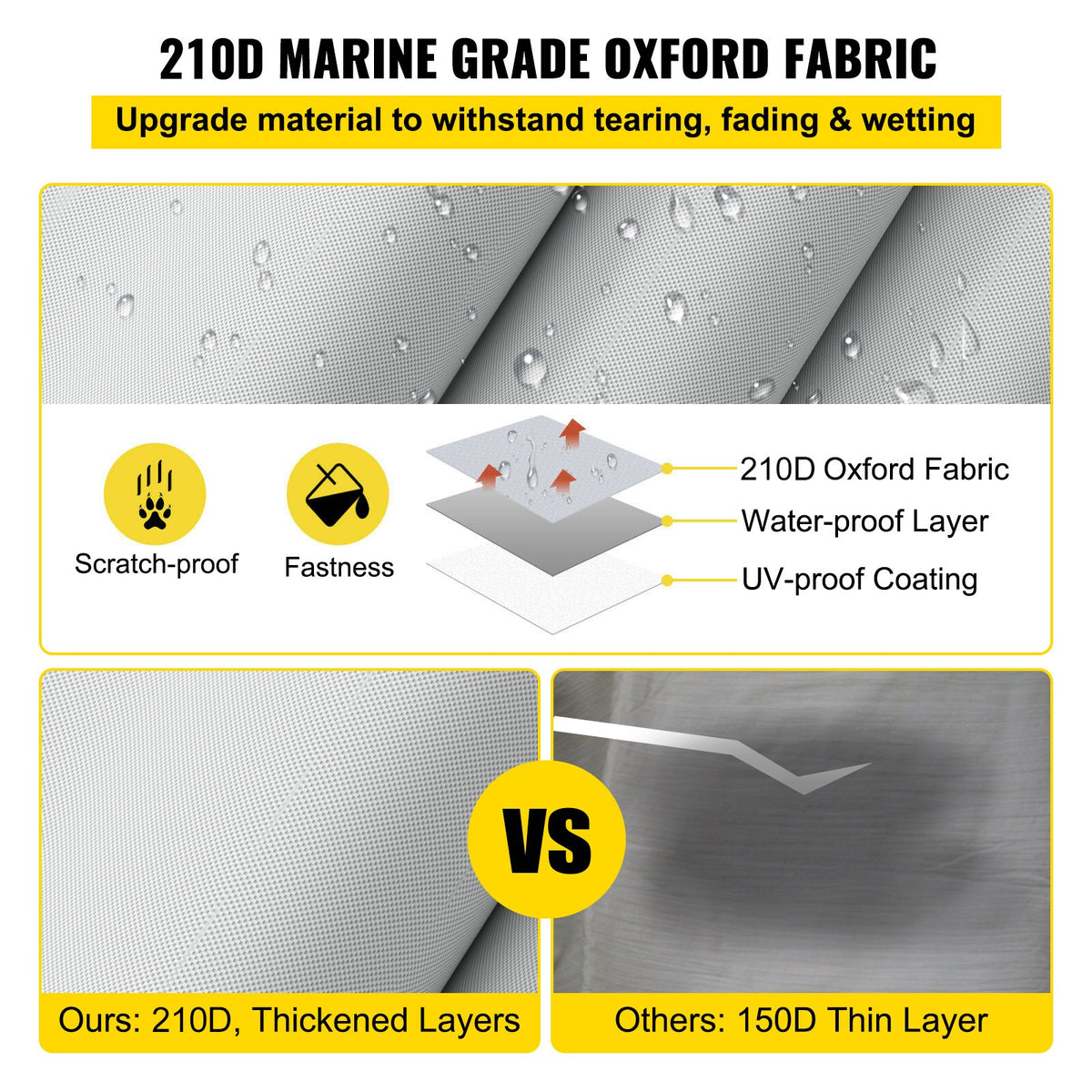 Pontoon Boat Cover 25'-28' Heavy Duty 600D Oxford Waterproof Poles Straps Gray