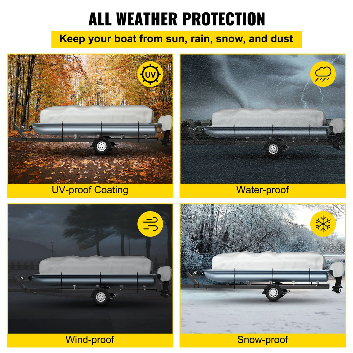 Pontoon Boat Cover 25'-28' Heavy Duty 600D Oxford Waterproof Poles Straps Gray