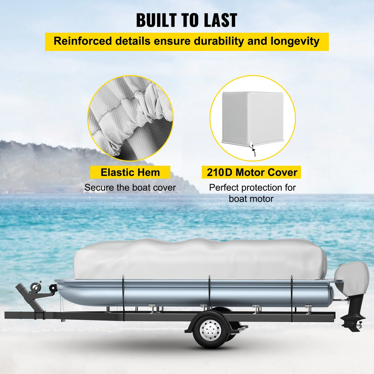 Pontoon Boat Cover 25'-28' Heavy Duty 600D Oxford Waterproof Poles Straps Gray