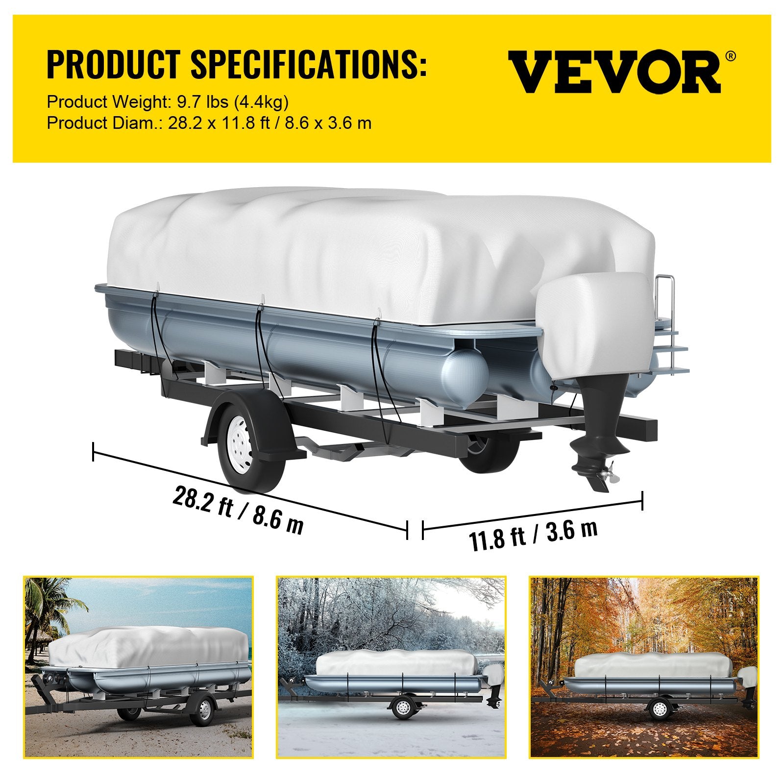 Pontoon Boat Cover 25'-28' Heavy Duty 600D Oxford Waterproof Poles Straps Gray