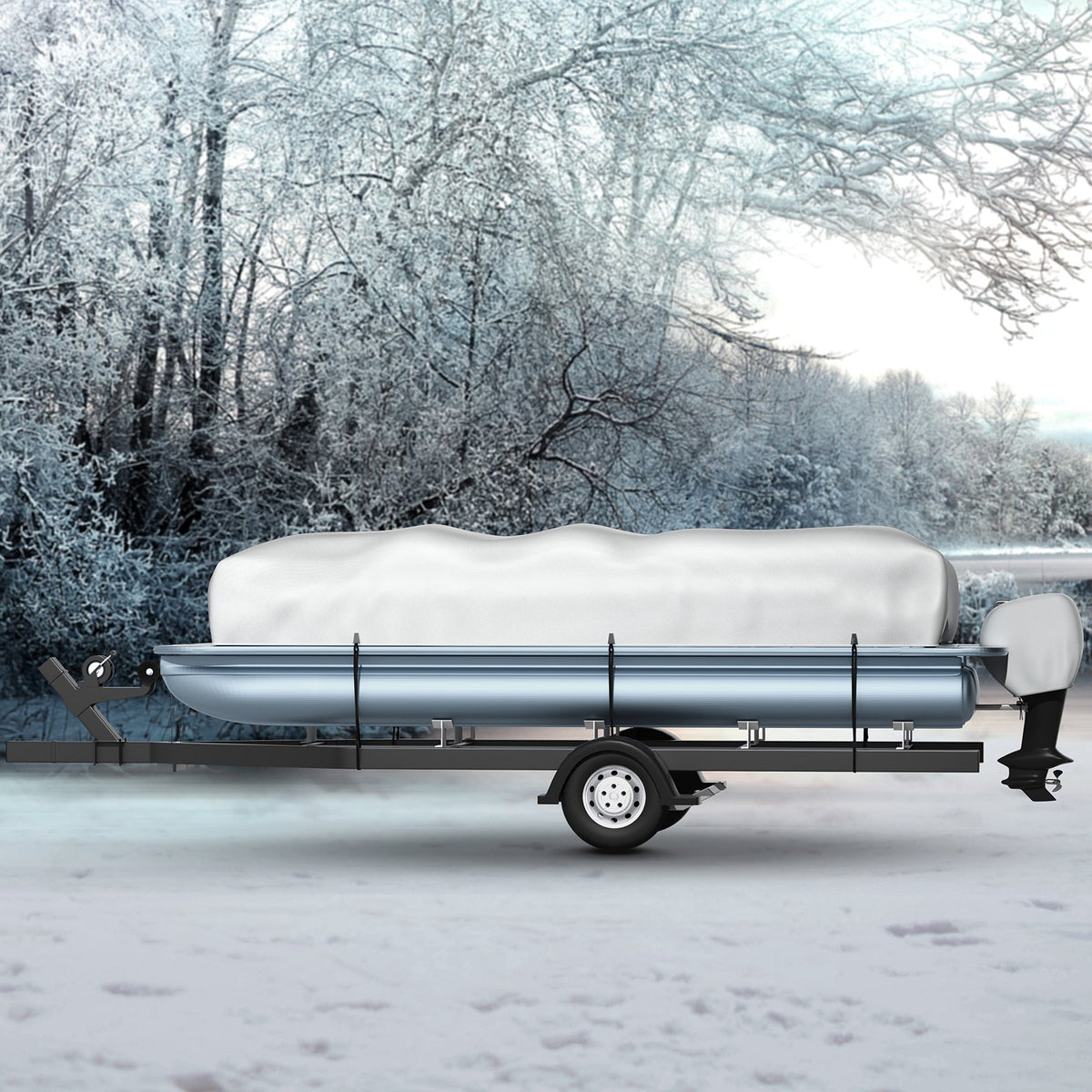 Pontoon Boat Cover 25'-28' Heavy Duty 600D Oxford Waterproof Poles Straps Gray