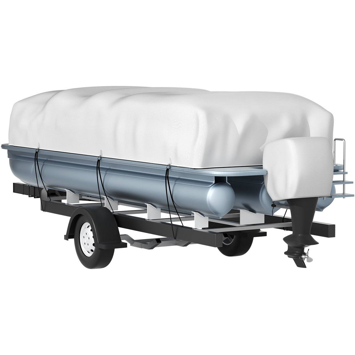 Pontoon Boat Cover 25'-28' Heavy Duty 600D Oxford Waterproof Poles Straps Gray