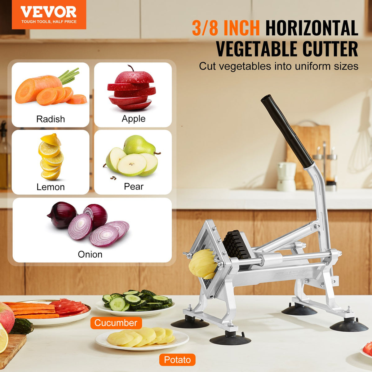 Commercial Vegetable Slicer 3/8" Stainless Steel Aluminum Manual CutterNon-Slip