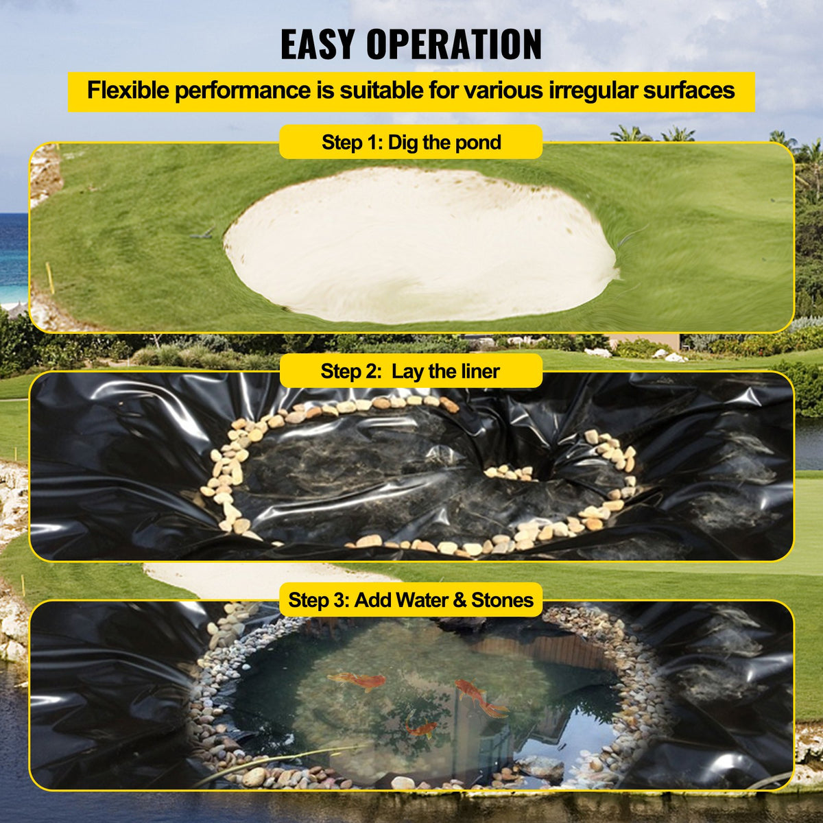 LLDPE Pond Liner 15x20ft 20 Mil Fish Pond Liners for Waterfall and Ponds