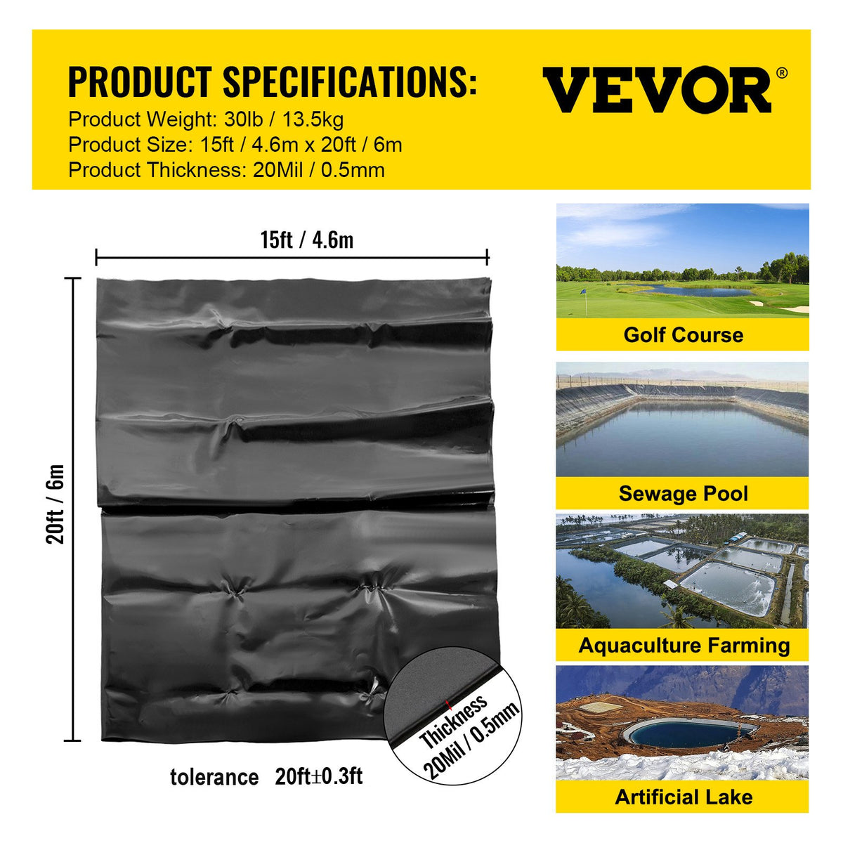 LLDPE Pond Liner 15x20ft 20 Mil Fish Pond Liners for Waterfall and Ponds