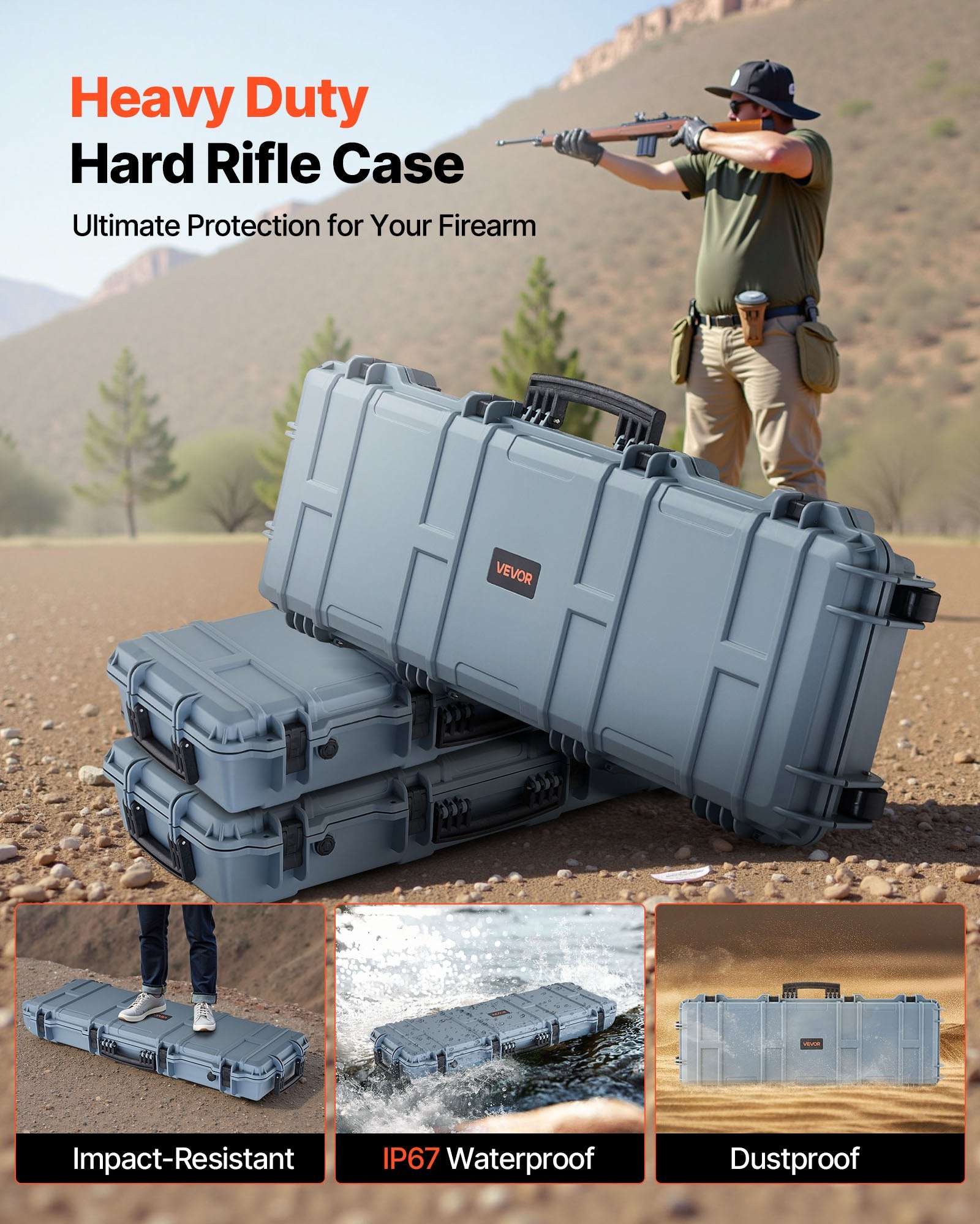 Hard Rifle Case 1016mm Lockable IP67 Waterproof Pre-Cut Foam Wheels Gun Storage